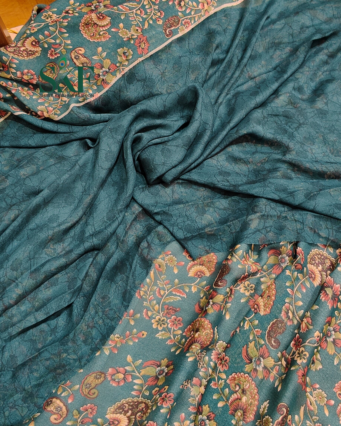 MARBLE GEORGETTE FLORAL PRINT DAILYWEAR SAGE GREEN SAREE BY SKFBHOLUBHAI
