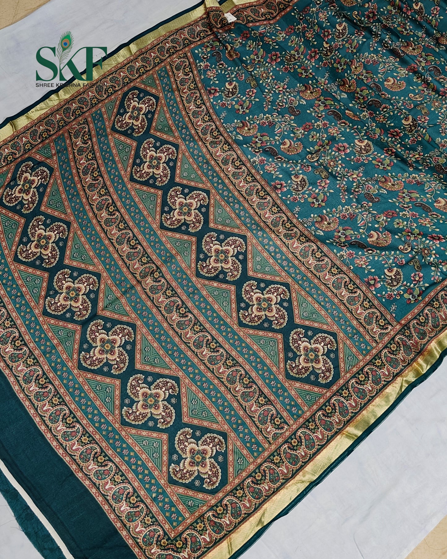 MARBLE GEORGETTE FLORAL PRINT DAILYWEAR SAGE GREEN SAREE BY SKFBHOLUBHAI