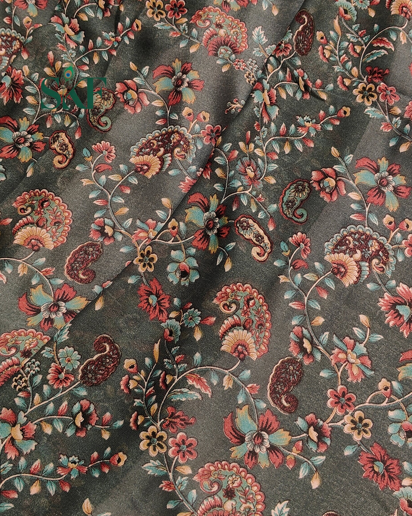 MARBLE GEORGETTE FLORAL PRINT DAILYWEAR CHARCOAL GREY SAREE BY SKFBHOLUBHAI