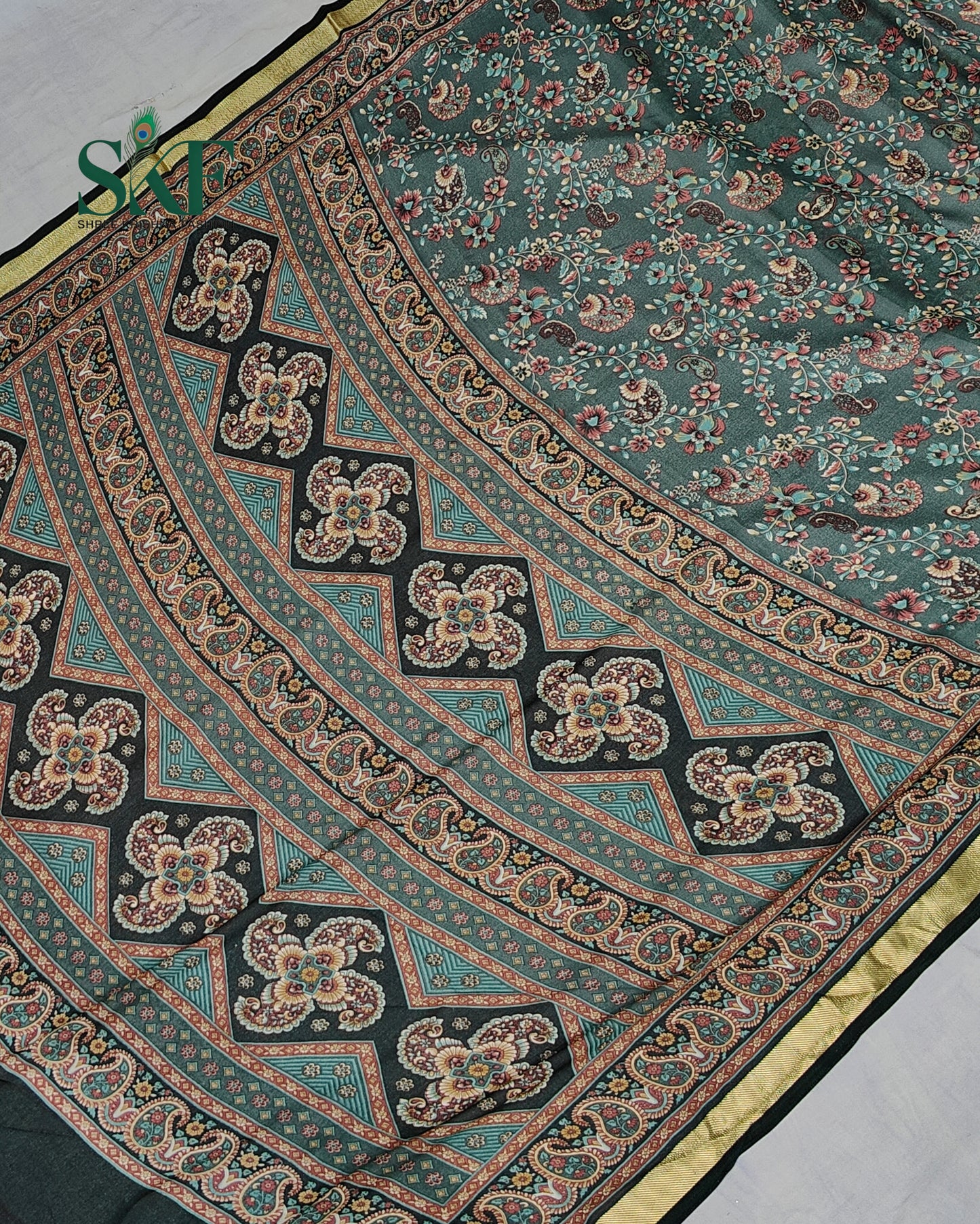 MARBLE GEORGETTE FLORAL PRINT DAILYWEAR CHARCOAL GREY SAREE BY SKFBHOLUBHAI