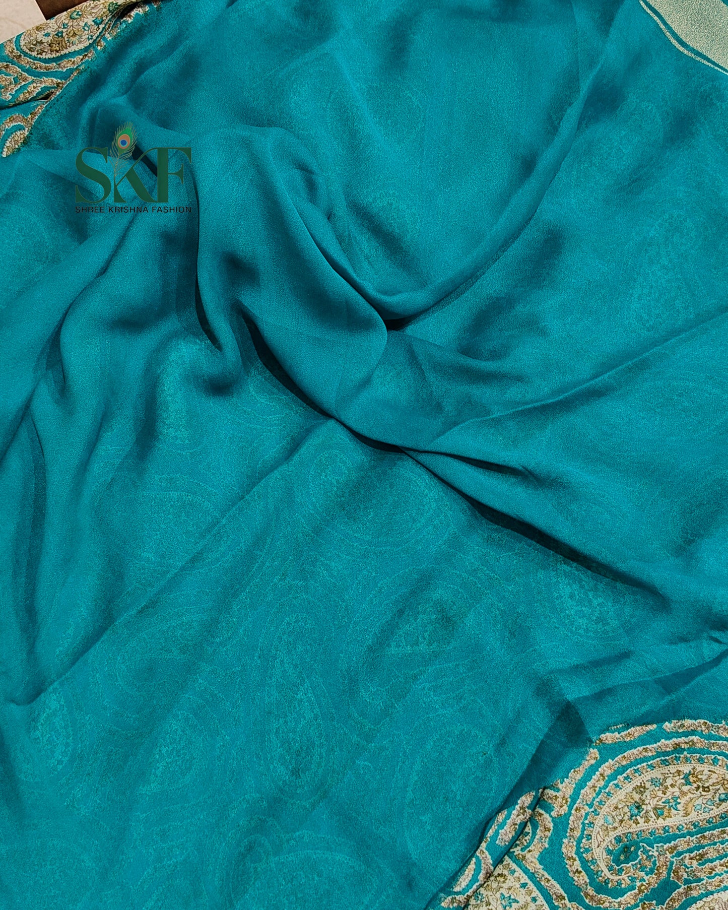 VISCOSS GEORGETTE DIGITAL PRINT DAILYWEAR RAMAGREEN SAREE BY SKFBHOLUBHAI