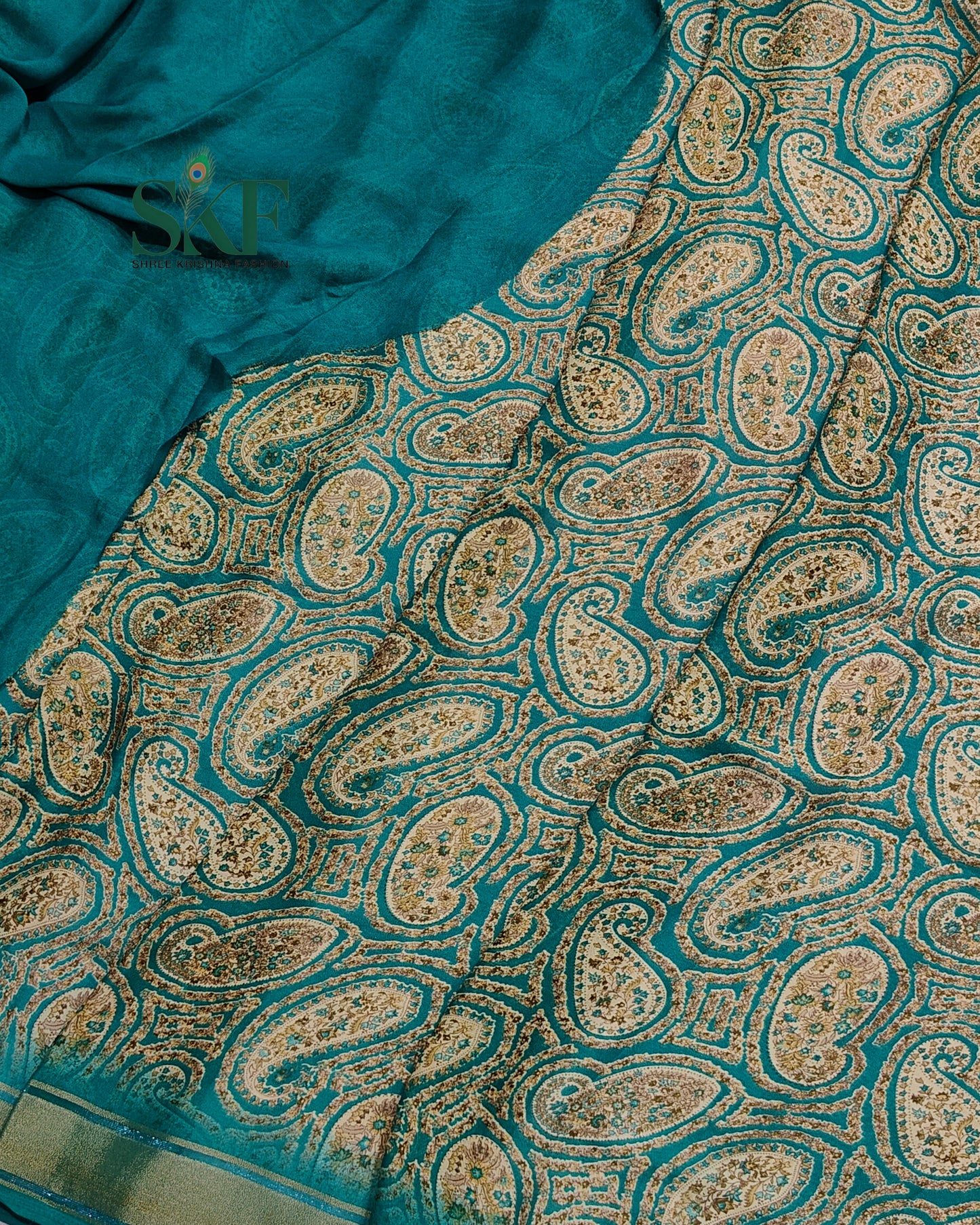 VISCOSS GEORGETTE DIGITAL PRINT DAILYWEAR RAMAGREEN SAREE BY SKFBHOLUBHAI
