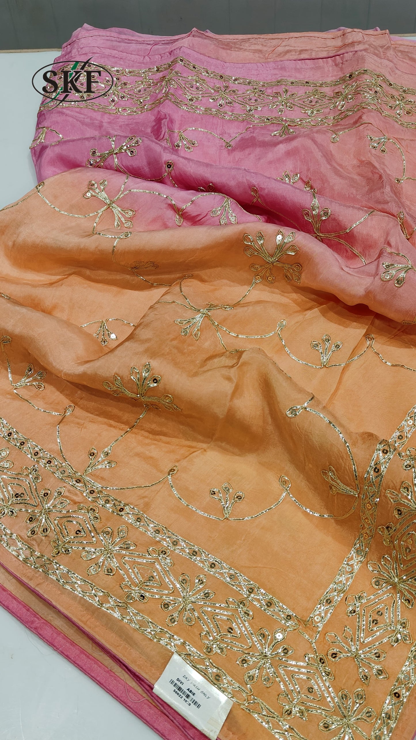 HO SILK OMBRE DYE KHACHA GOTTA JAAL WORK PINK OMBRE DYE SAREE BY SKFBHOLUBHAI