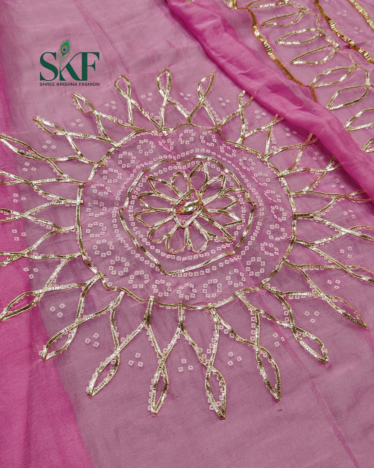 DIAMOND CHIFFON BHANDHANI KACHAGOTTA WORK PINK SAREE BY SKFBHOLUBHAI