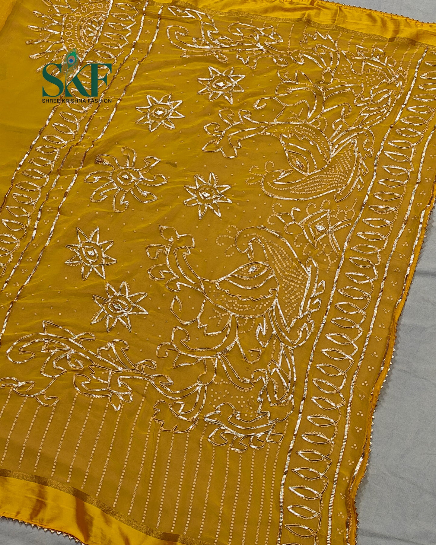 DIAMOND CHIFFON BHANDHANI KACHAGOTTA WORK YELLOW SAREE BY SKFBHOLUBHAI