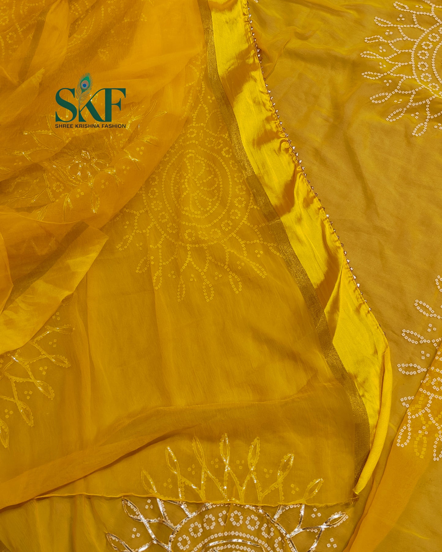 DIAMOND CHIFFON BHANDHANI KACHAGOTTA WORK YELLOW SAREE BY SKFBHOLUBHAI