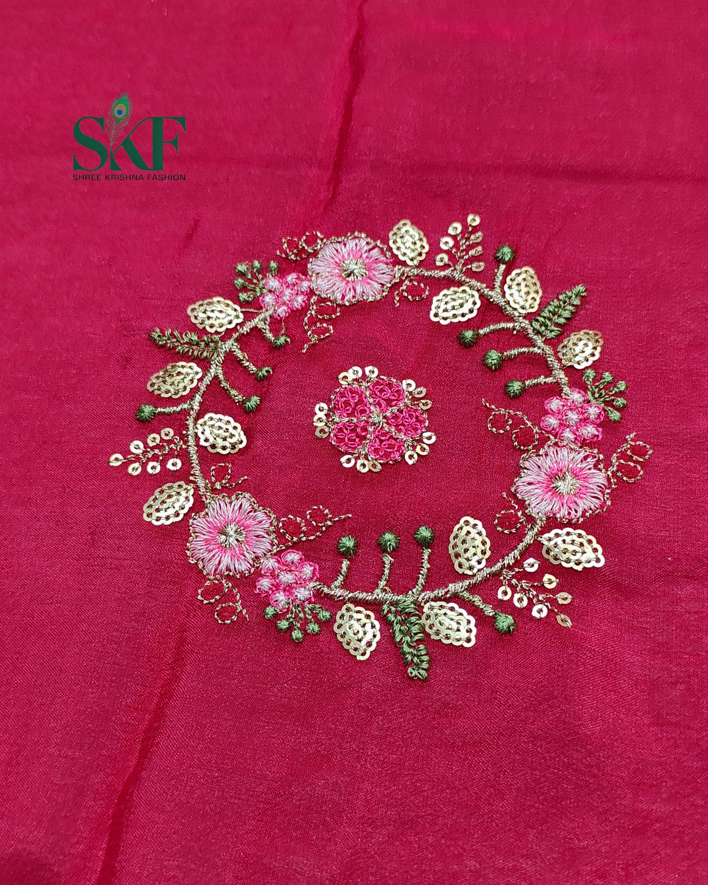 CHINON SEQUENCE EMBROIDERY WEAVING WORK RANIPINK SAREE BY SKFBHOLUBHAI