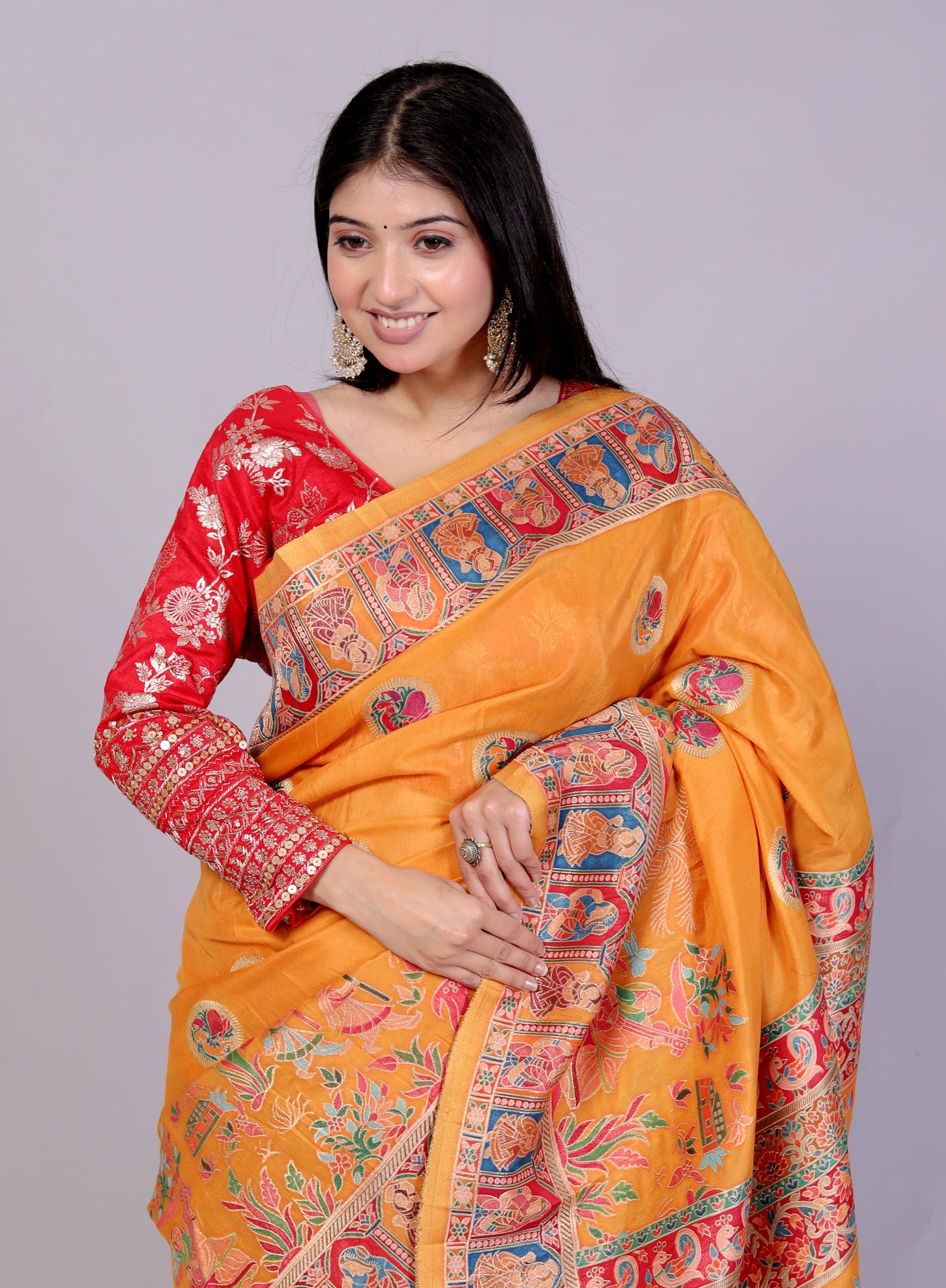 JAMDHANI SILK MULTI WEAVING ORANGE SAREE BY SKFBHOLUBHAI