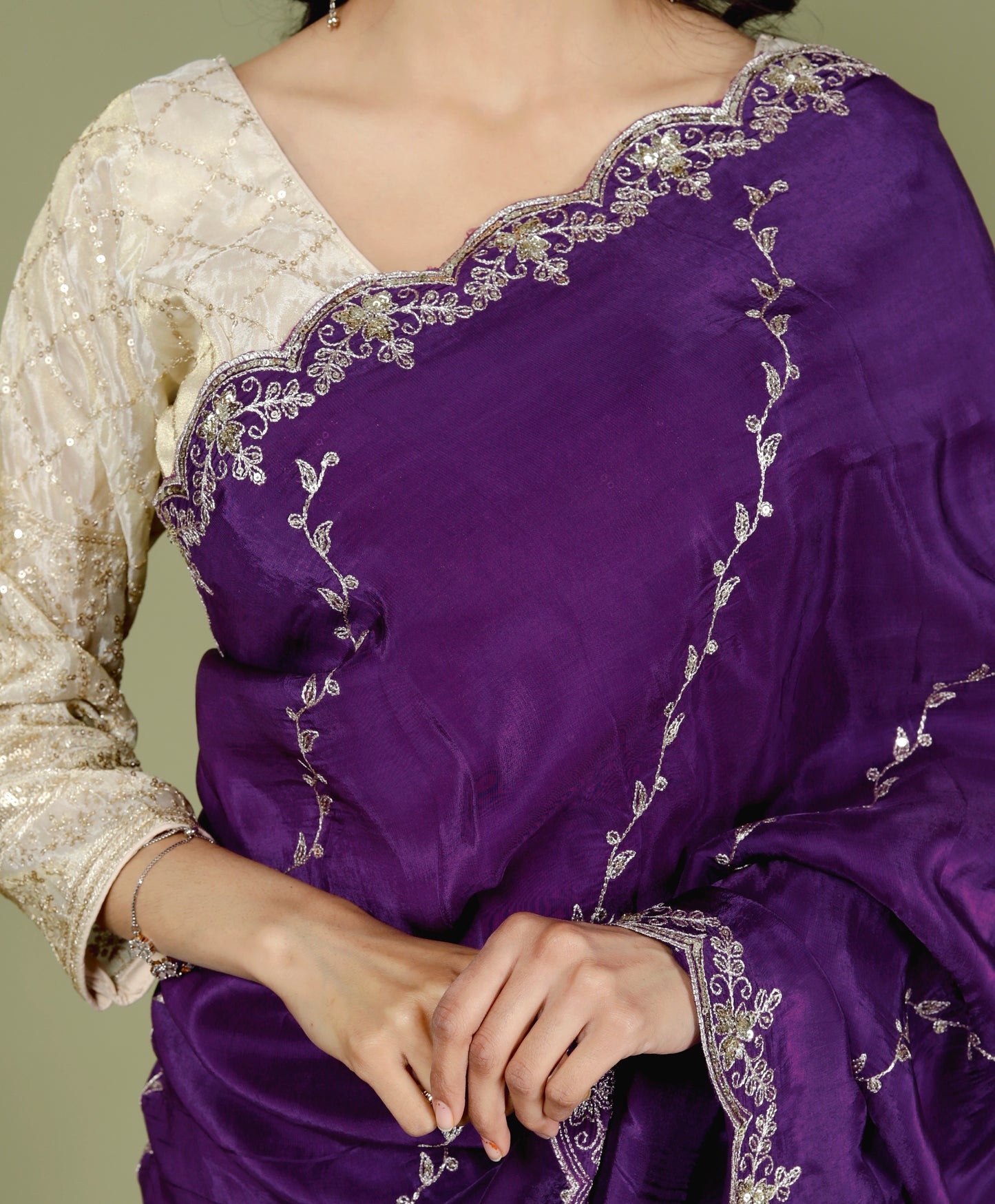 HO SILK ZARI SEQUENCE EMBROIDERY RICH PURPLE SAREE BY SKFBHOLUBHAI