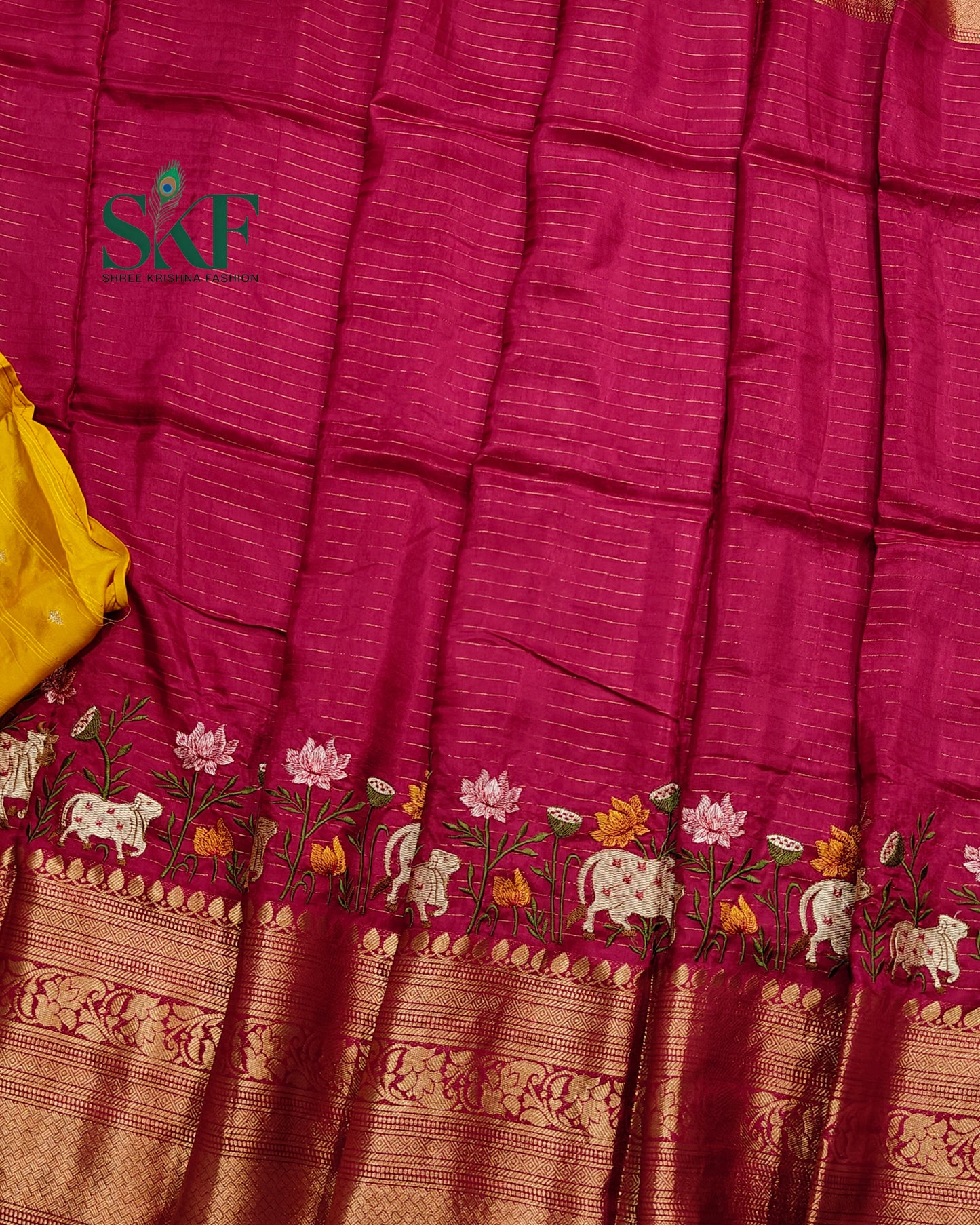 DOLA SILK MOTIF EMBROIDERY PANEL WEAVING BORDER WORK BURGENDY SAREE BY SKFBHOLUBHAI