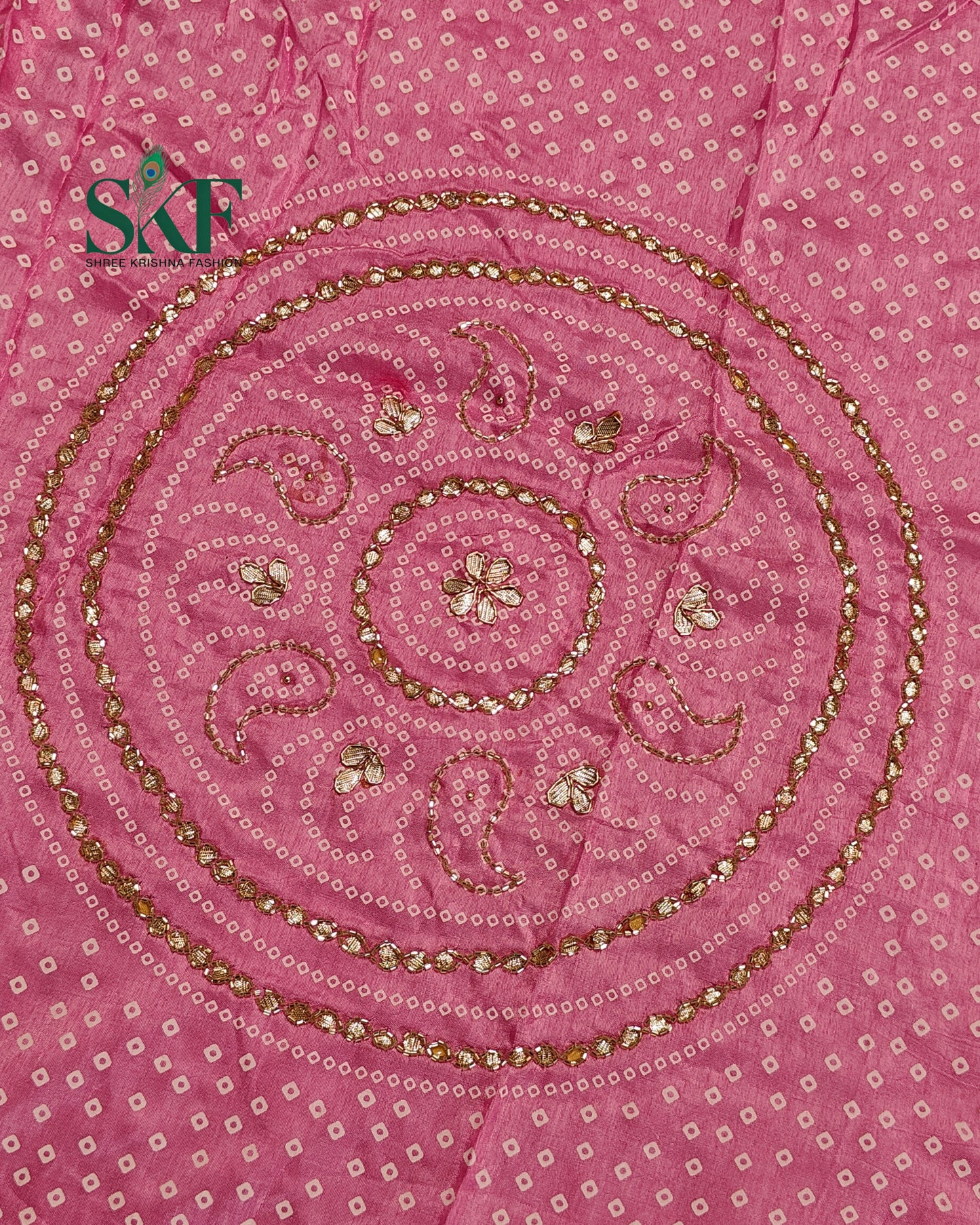 RUSSIAN SILK CHAKRA BHANDHANI GOTTA HANDWORK PINK & RANIPINK SAREE BY SKFBHOLUBHAI