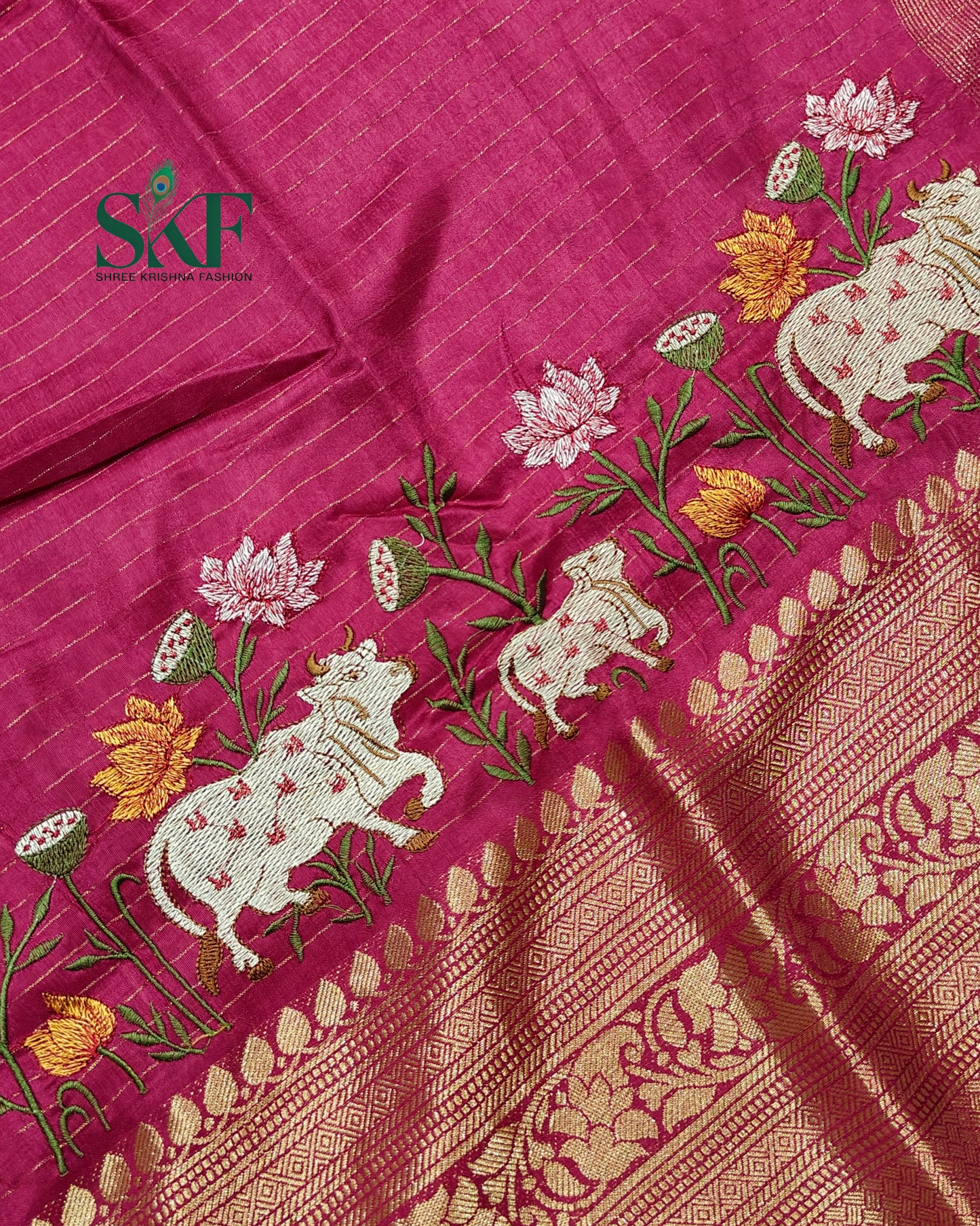 DOLA SILK MOTIF EMBROIDERY PANEL WEAVING BORDER WORK BURGENDY SAREE BY SKFBHOLUBHAI