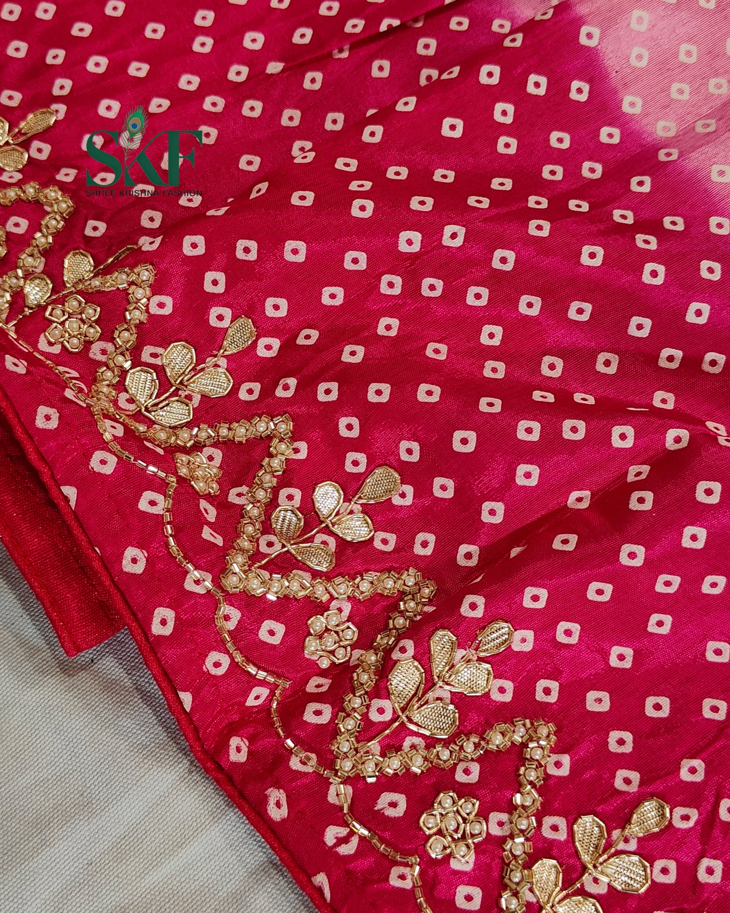 RUSSIAN SILK CHAKRA BHANDHANI GOTTA HANDWORK PINK & RANIPINK SAREE BY SKFBHOLUBHAI