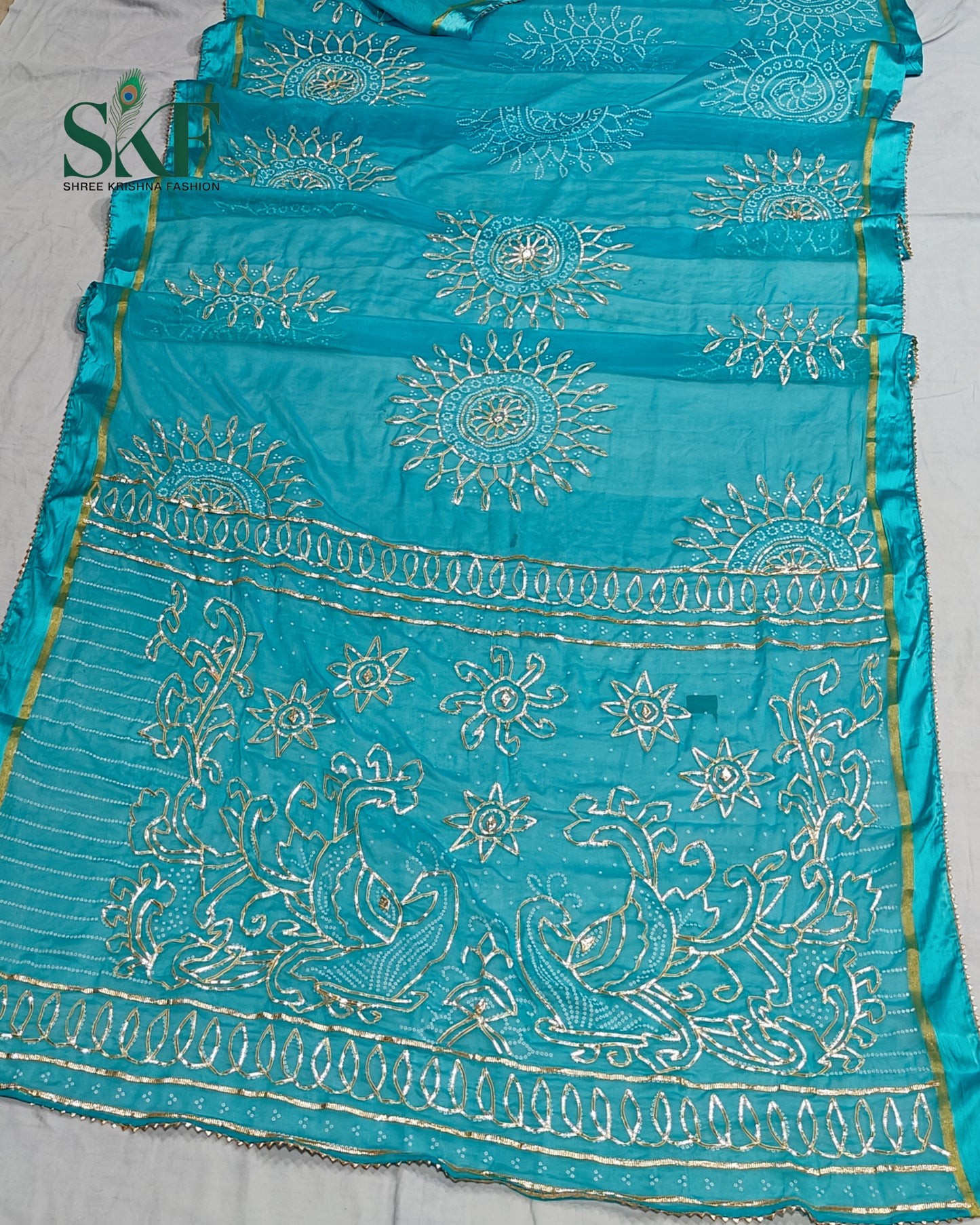DIAMOND CHIFFON BHANDHANI KACHAGOTTA WORK SKYBLUE SAREE BY SKFBHOLUBHAI