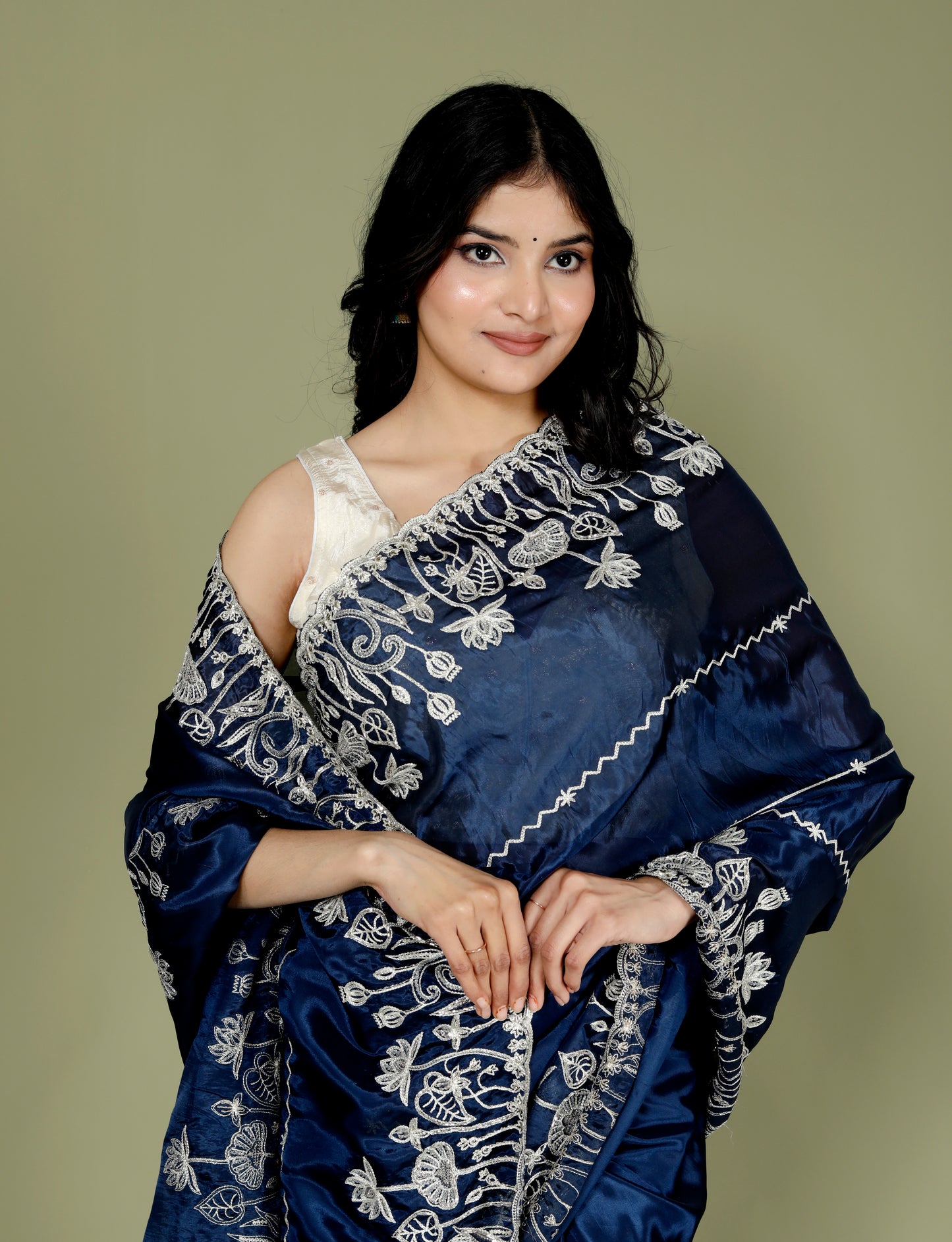HO SILK ZARI EMBROIDRY HANDWORK NAVY BLUE SAREE BY SKFBHOLUBHAI