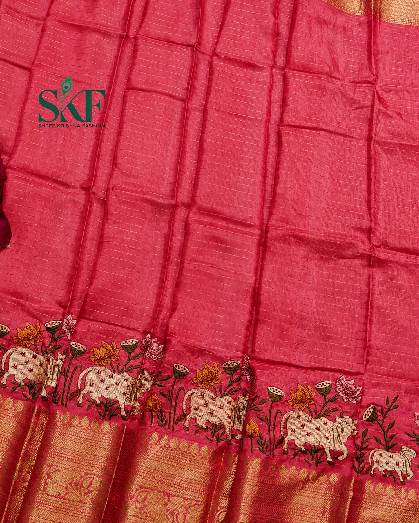 DOLA SILK MOTIF EMBROIDERY PANEL WEAVING BORDER WORK BLUSH PINK SAREE BY SKFBHOLUBHAI