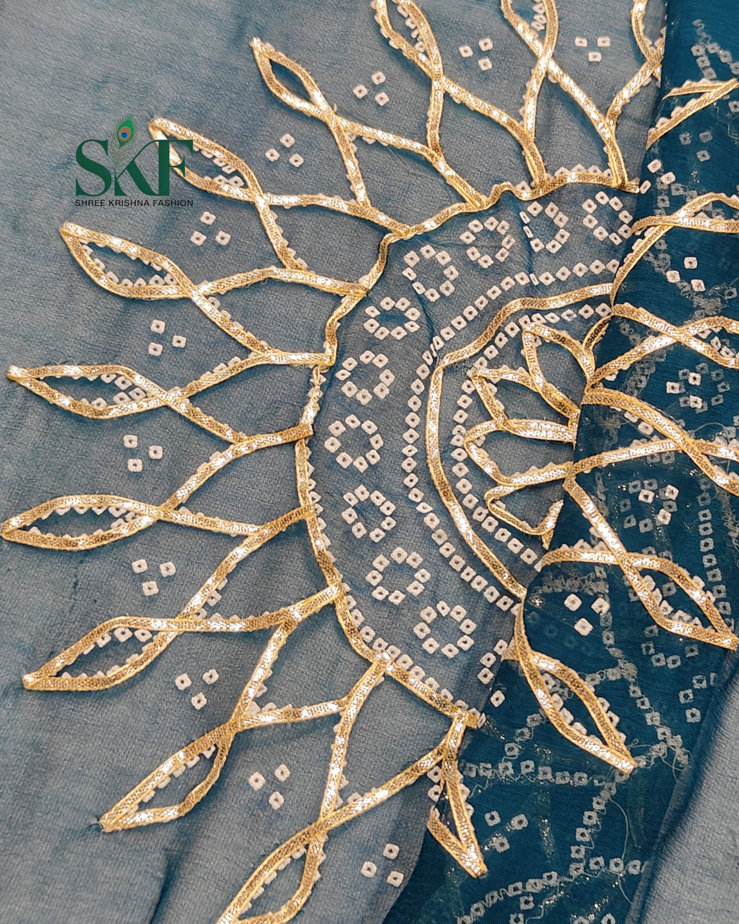DIAMOND CHIFFON BHANDHANI KACHAGOTTA WORK TEALBLUE SAREE BY SKFBHOLUBHAI