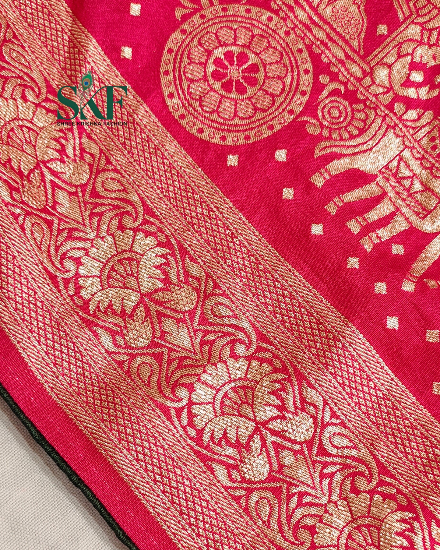 DOLA SILK MOTIF JAAL WEAVING WORK RANIPINK SAREE BY SKFBHOLUBHAI