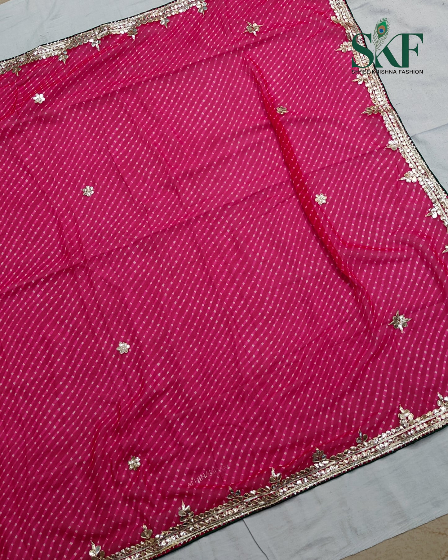 GEORGETTE MODHA LEHRIYA GOTTAPATTI WORK RANIPINK SAREE BY SKFBHOLUBHAI
