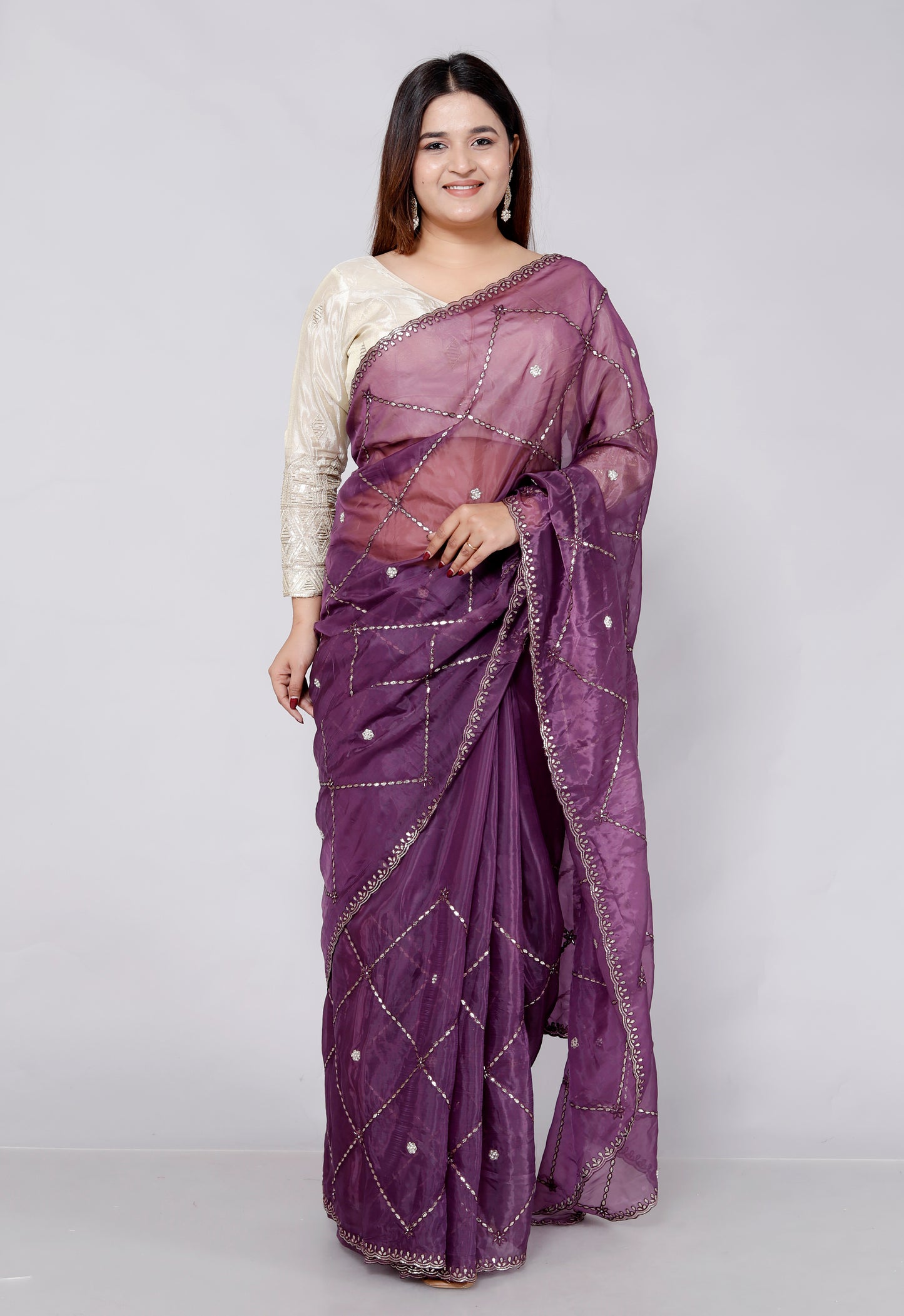 FOIL ORGANZA GOTTA HANDWORK JAAL PURPLE SAREE BY SKFBHOLUBHAI