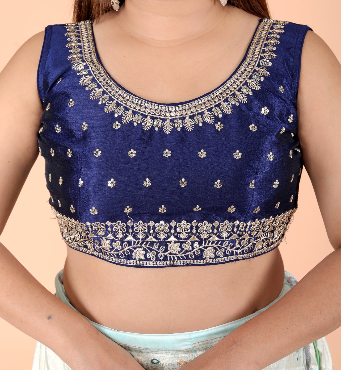 RAW SILK EMBROIDERY WORK DESIGNER BLOUSE BY SKFBHOLUBHAI