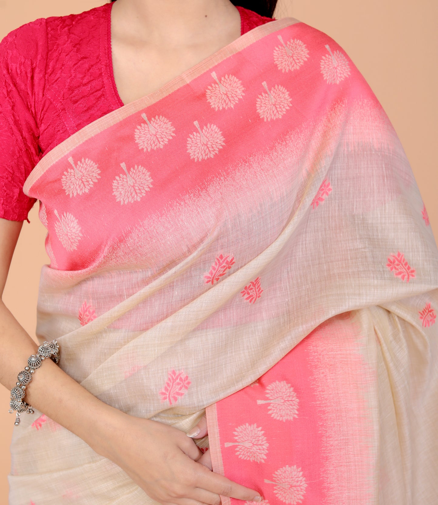 COTTON BLEND WEAVING PINK SAREE BY SKFBHOLUBHAI