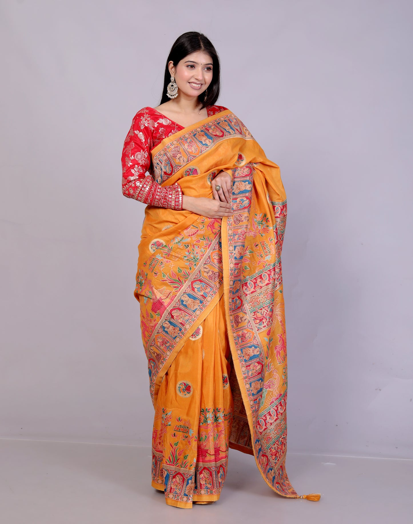 JAMDHANI SILK MULTI WEAVING ORANGE SAREE BY SKFBHOLUBHAI