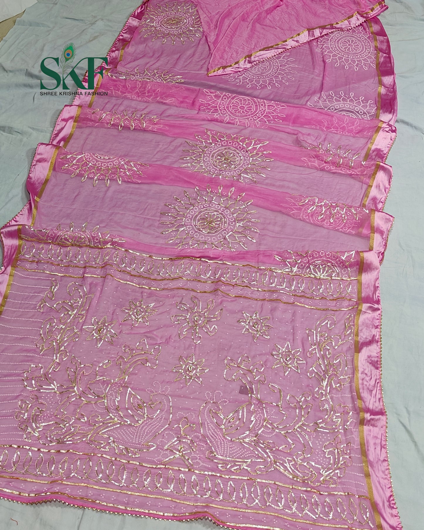 DIAMOND CHIFFON BHANDHANI KACHAGOTTA WORK PINK SAREE BY SKFBHOLUBHAI