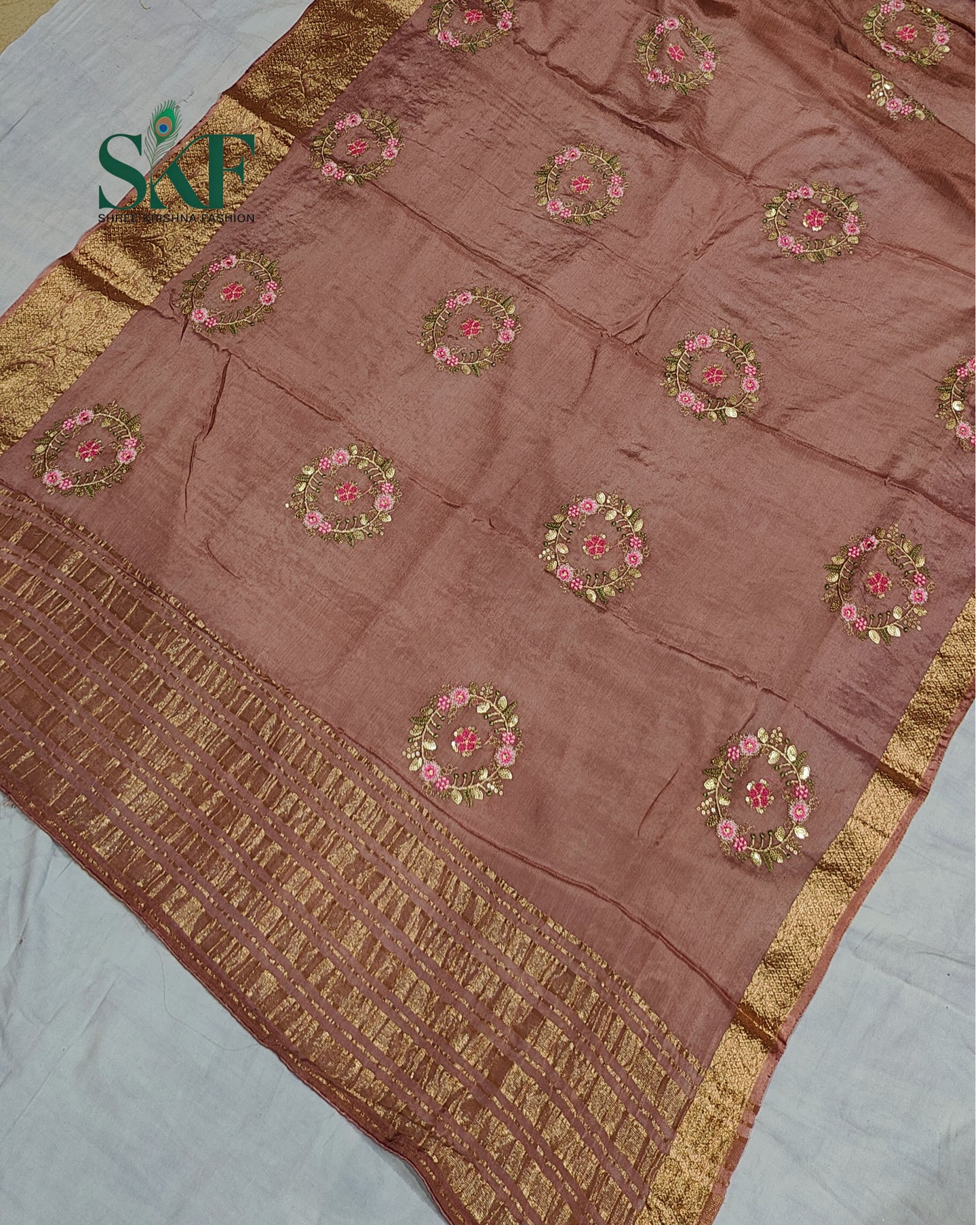 CHINON SEQUENCE EMBROIDERY WEAVING WORK WINE SAREE BY SKFBHOLUBHAI