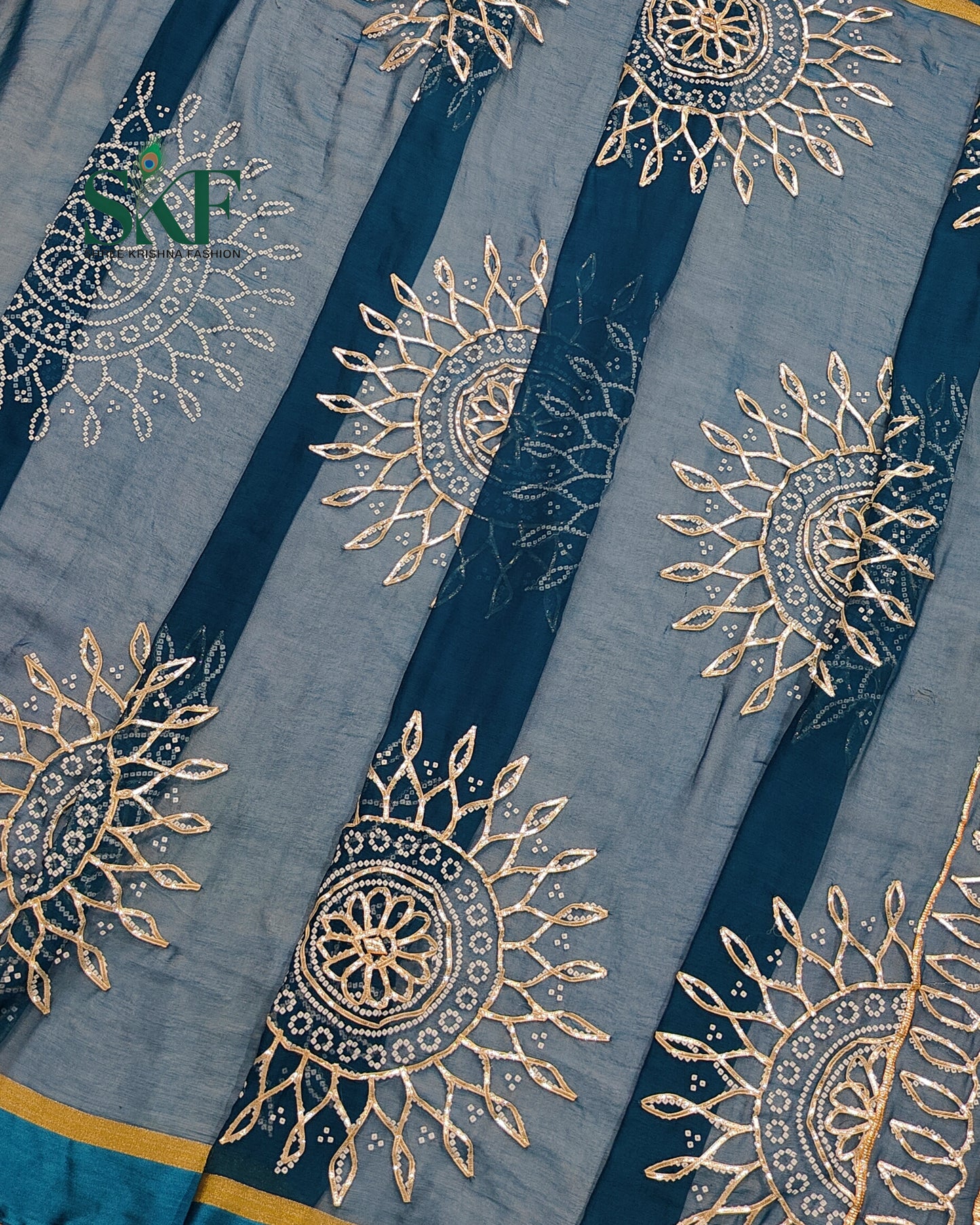 DIAMOND CHIFFON BHANDHANI KACHAGOTTA WORK TEALBLUE SAREE BY SKFBHOLUBHAI