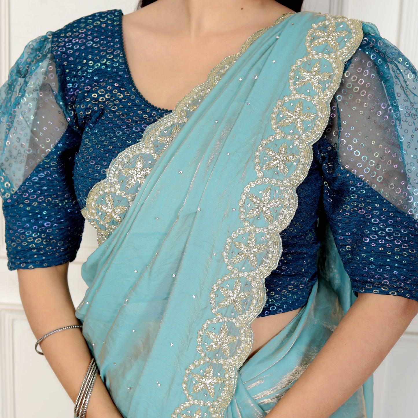 TISSUE SHIMMER BORDER HANDWORK SAREE