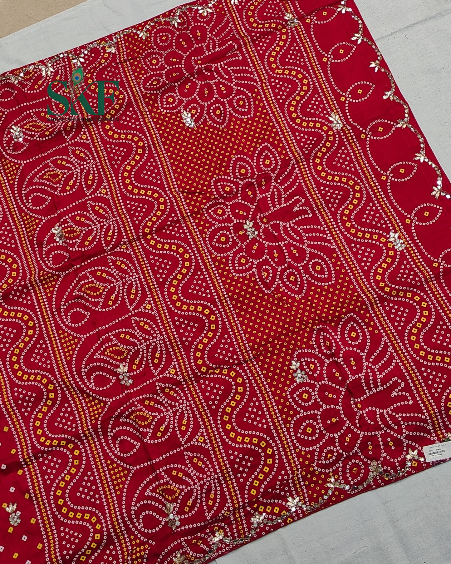 MODAL SILK BHANDHANI HANDWORK BUTTA RED SAREE BY SKFBHOLUBHAI