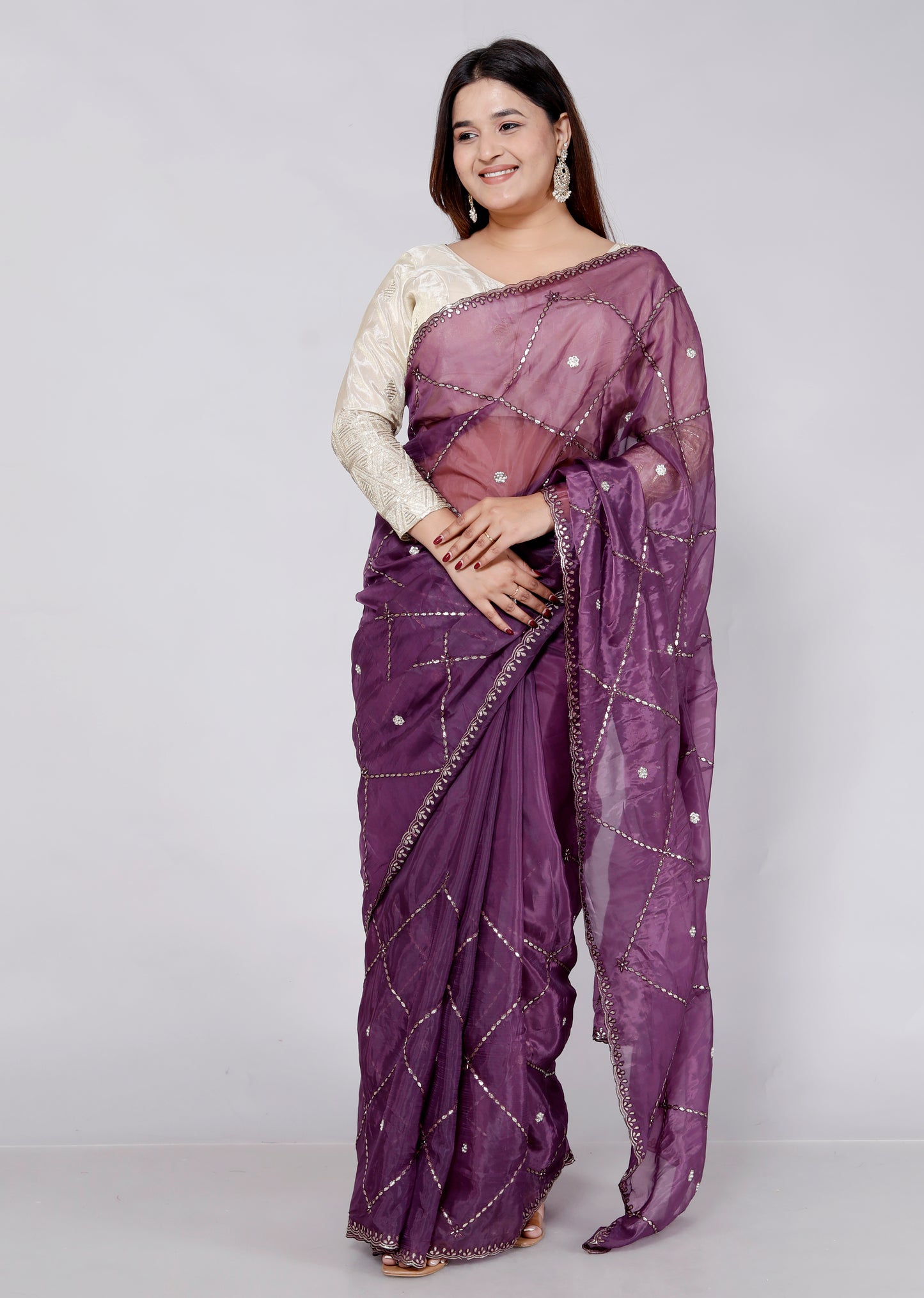 FOIL ORGANZA GOTTA HANDWORK JAAL PURPLE SAREE BY SKFBHOLUBHAI