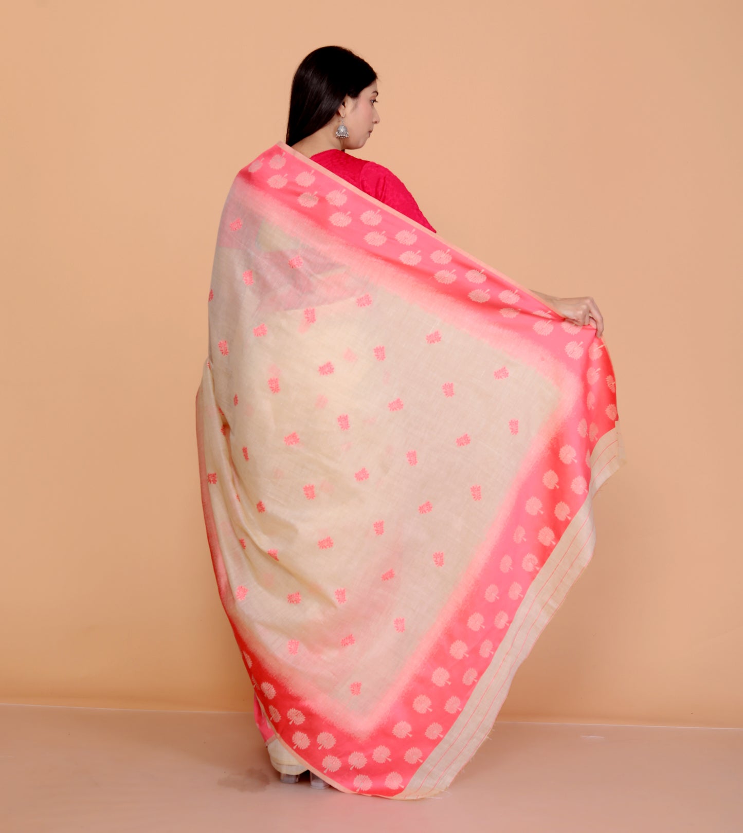 COTTON BLEND WEAVING PINK SAREE BY SKFBHOLUBHAI