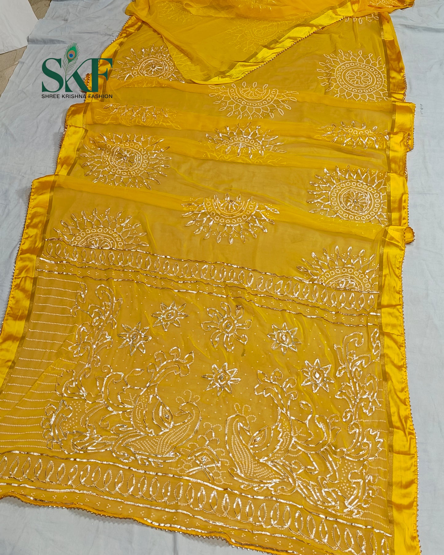DIAMOND CHIFFON BHANDHANI KACHAGOTTA WORK YELLOW SAREE BY SKFBHOLUBHAI