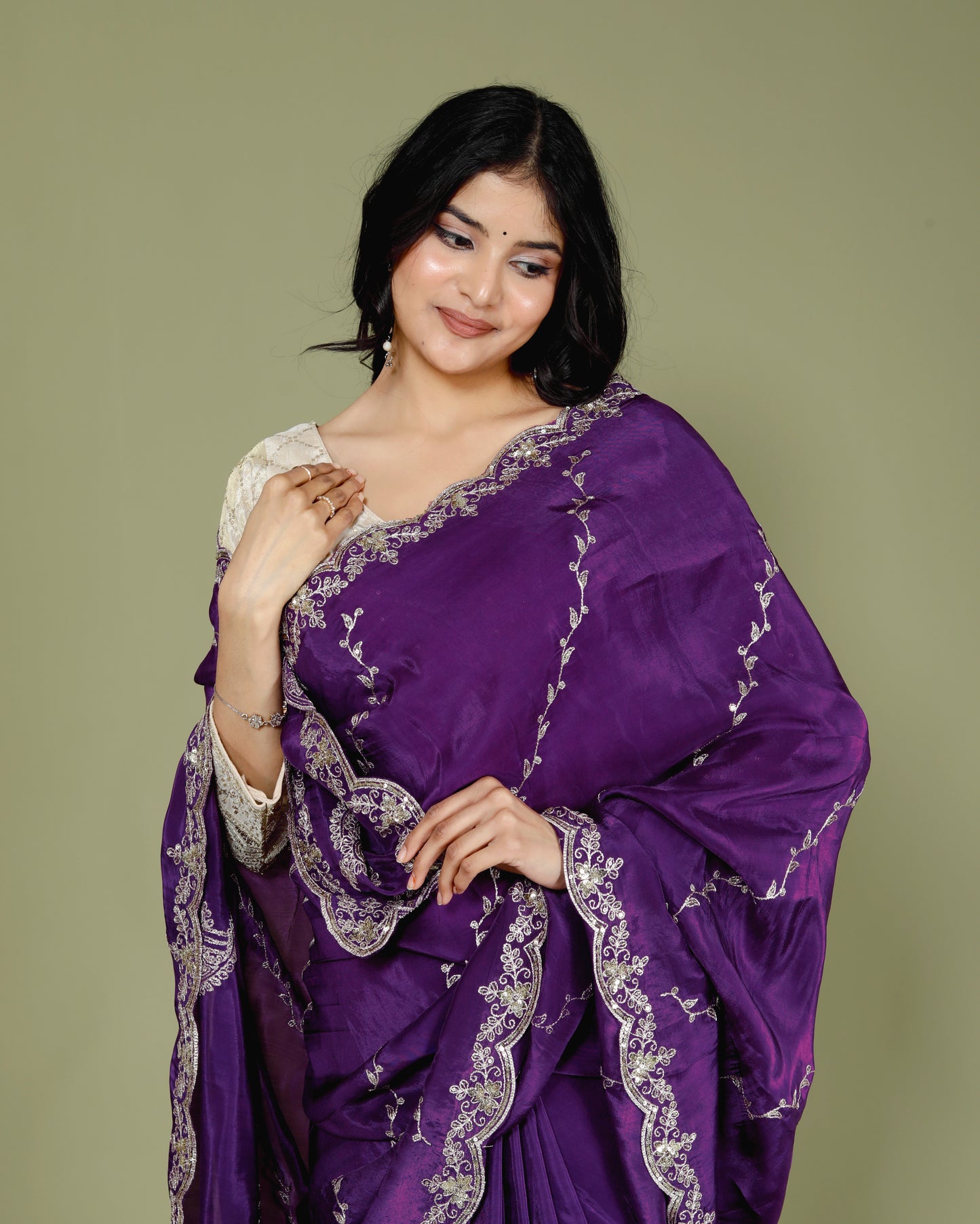 HO SILK ZARI SEQUENCE EMBROIDERY RICH PURPLE SAREE BY SKFBHOLUBHAI