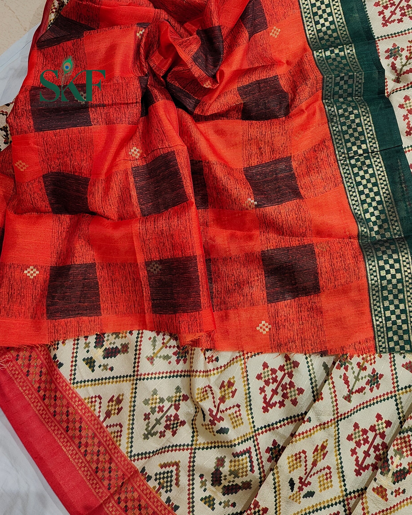 MAURA SILK PATOLA FOIL PRINT WEAVING BEIDGE SAREE BY SKFBHOLUBHAI