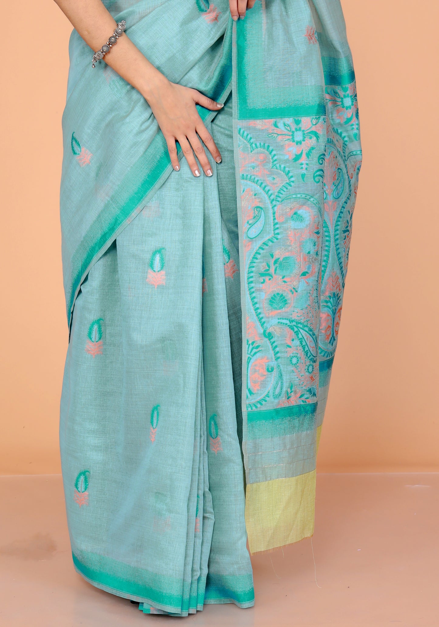 COTTON BLEND WEAVING FIROZI SAREE BY SKFBHOLUBHAI