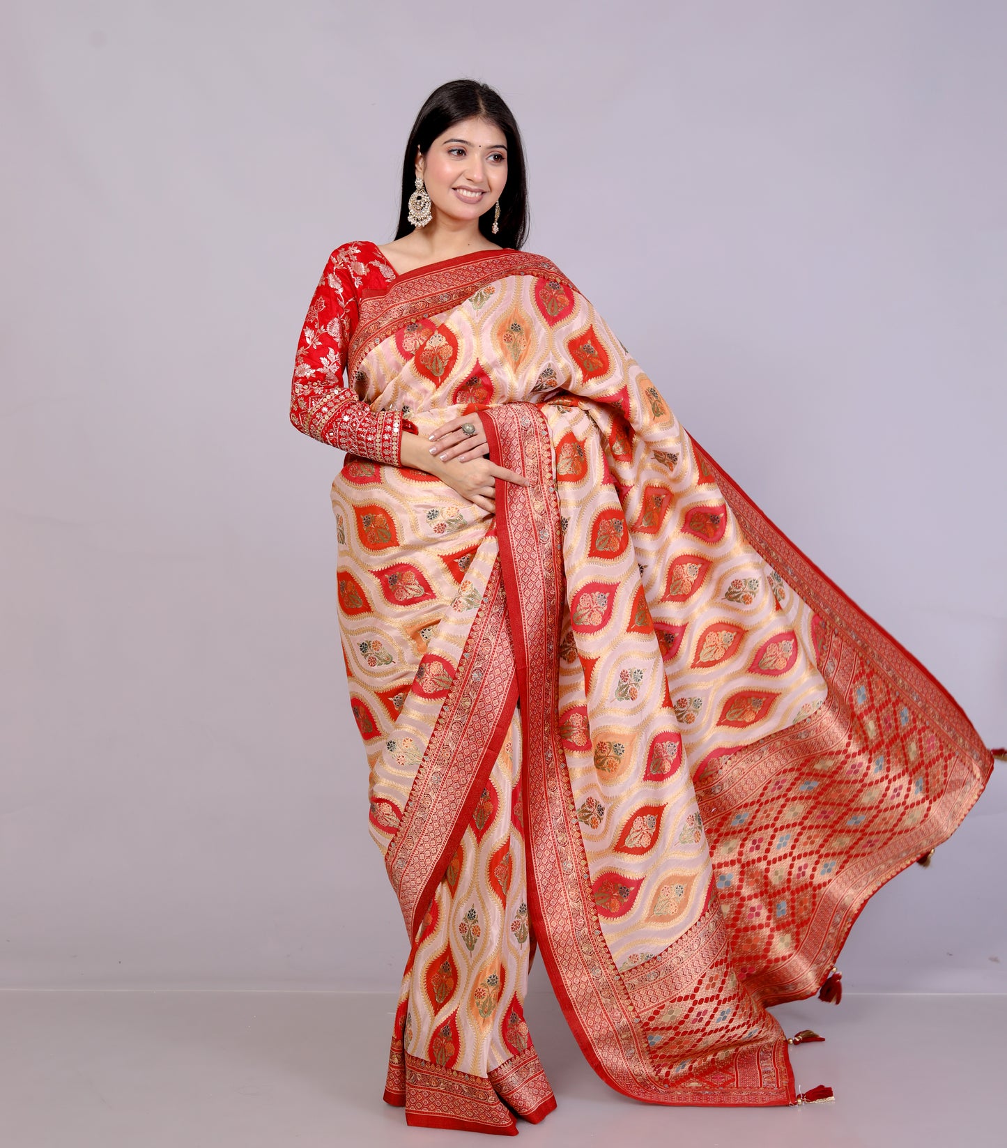 JAMDHANI SILK MULTI WEAVING RED SAREE BY SKFBHOLUBHAI