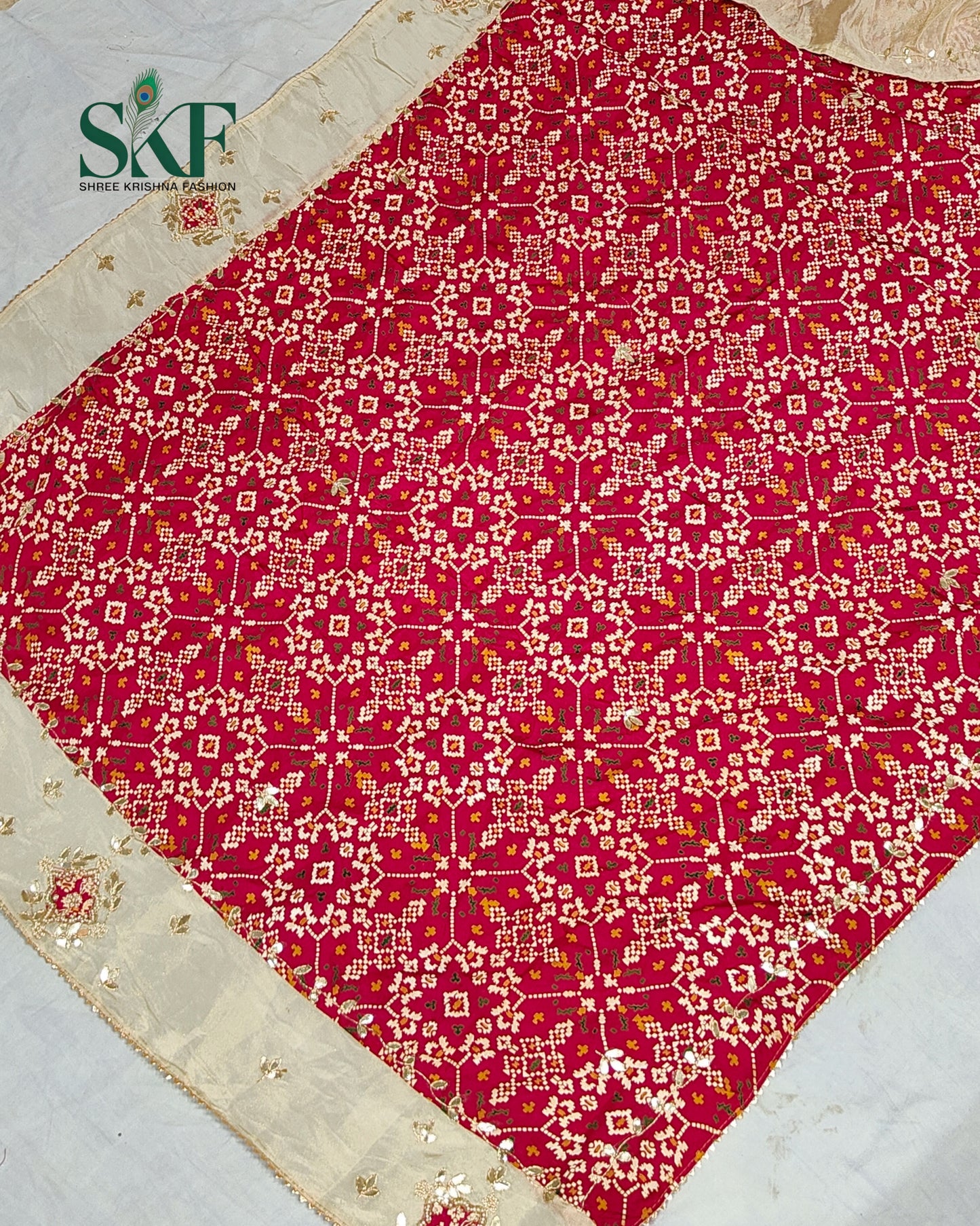 TUSSAR SILK PATOLA PRINT GOTTA HANDWORK BORDER RANI PINK SAREE BY SKFBHOLUBHAI