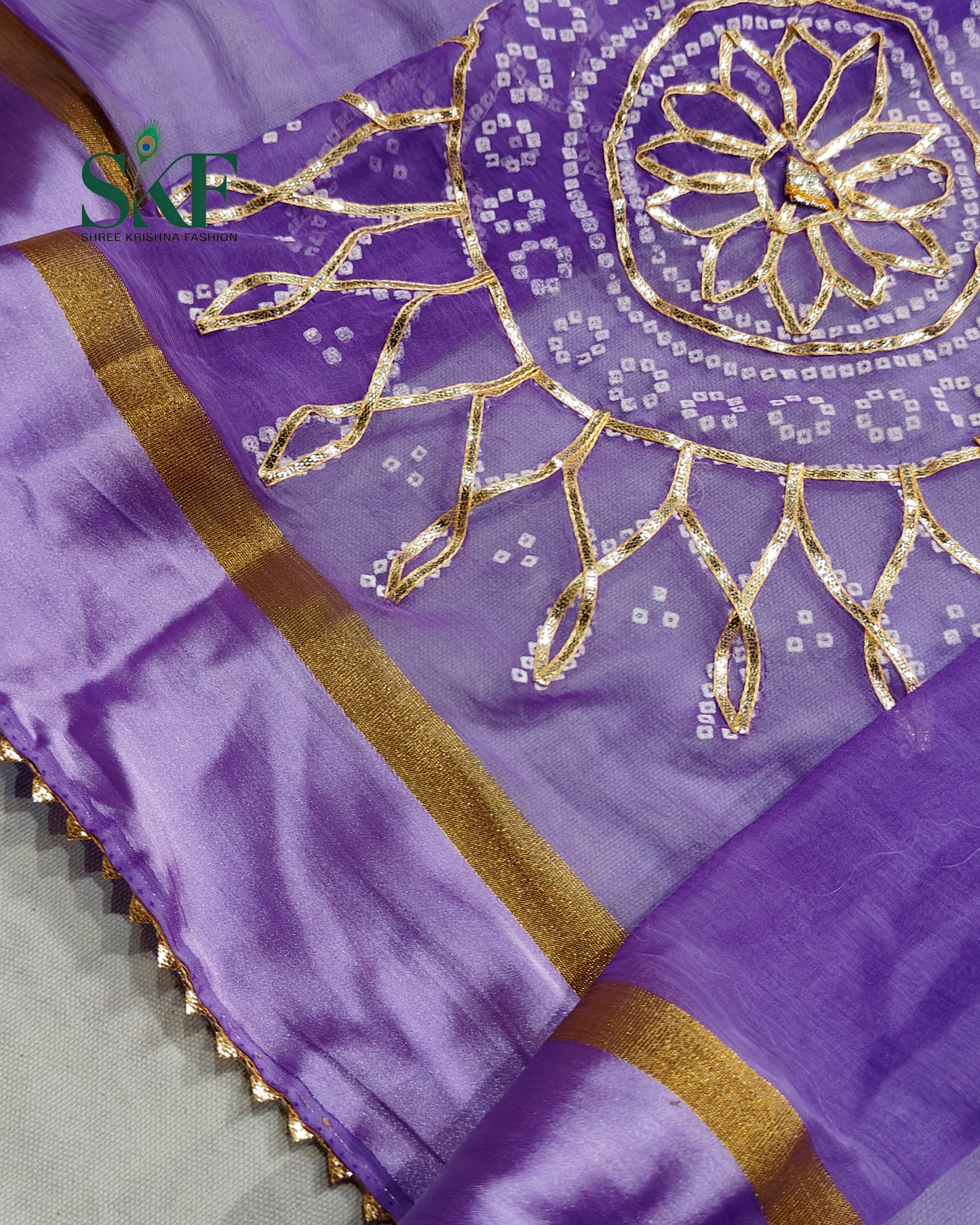 DIAMOND CHIFFON BHANDHANI KACHAGOTTA WORK LAVENDER SAREE BY SKFBHOLUBHAI
