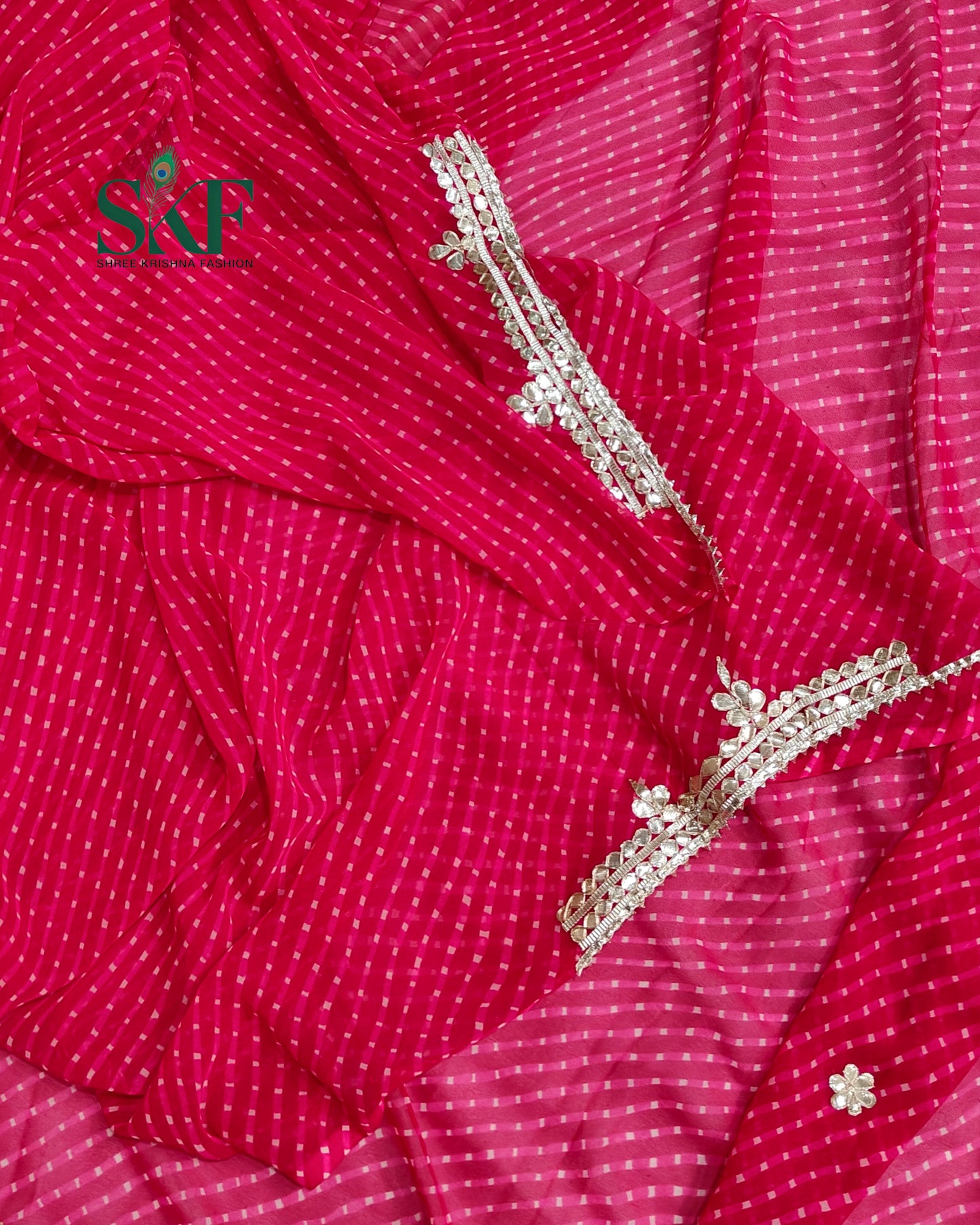 GEORGETTE MODHA LEHRIYA GOTTAPATTI WORK RANIPINK SAREE BY SKFBHOLUBHAI
