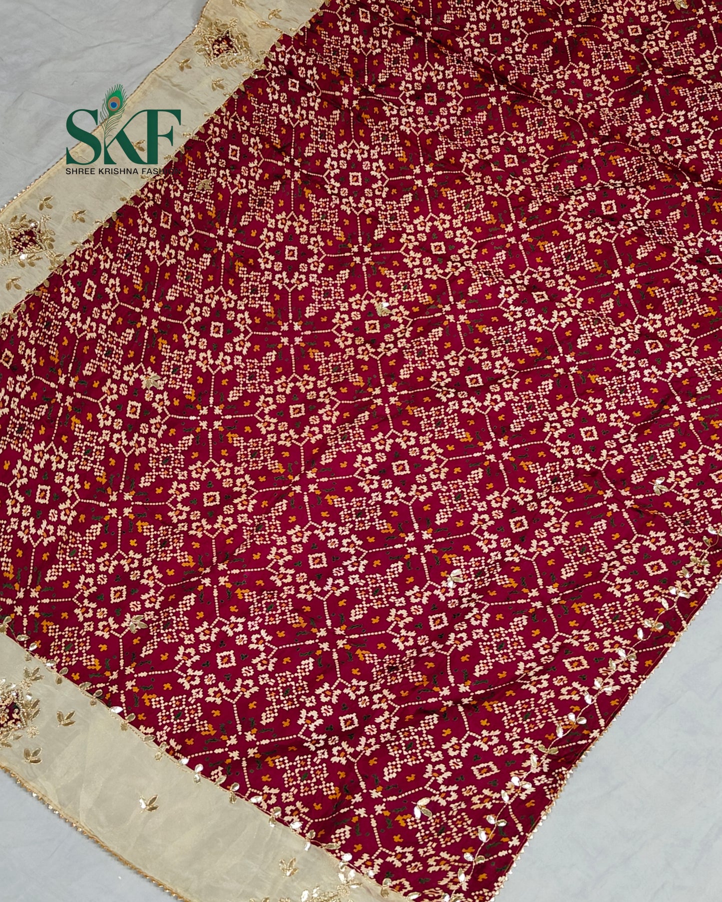 TUSSAR SILK PATOLA PRINT GOTTA HANDWORK BORDER WINE SAREE BY SKFBHOLUBHAI