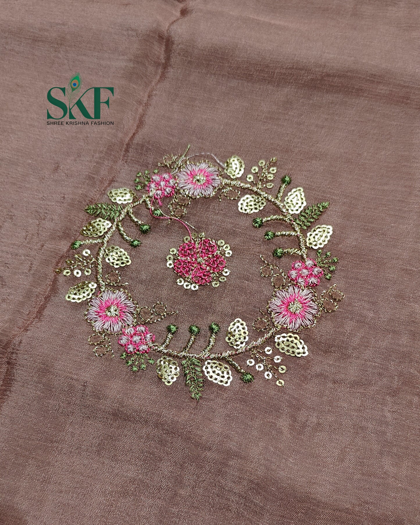 CHINON SEQUENCE EMBROIDERY WEAVING WORK WINE SAREE BY SKFBHOLUBHAI