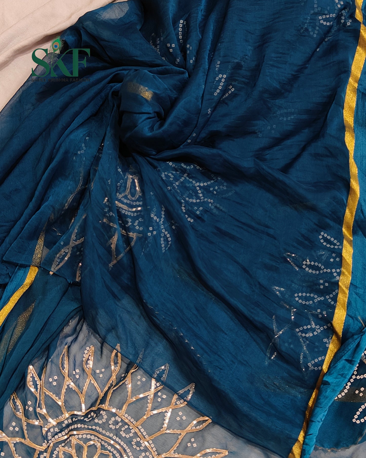 DIAMOND CHIFFON BHANDHANI KACHAGOTTA WORK TEALBLUE SAREE BY SKFBHOLUBHAI