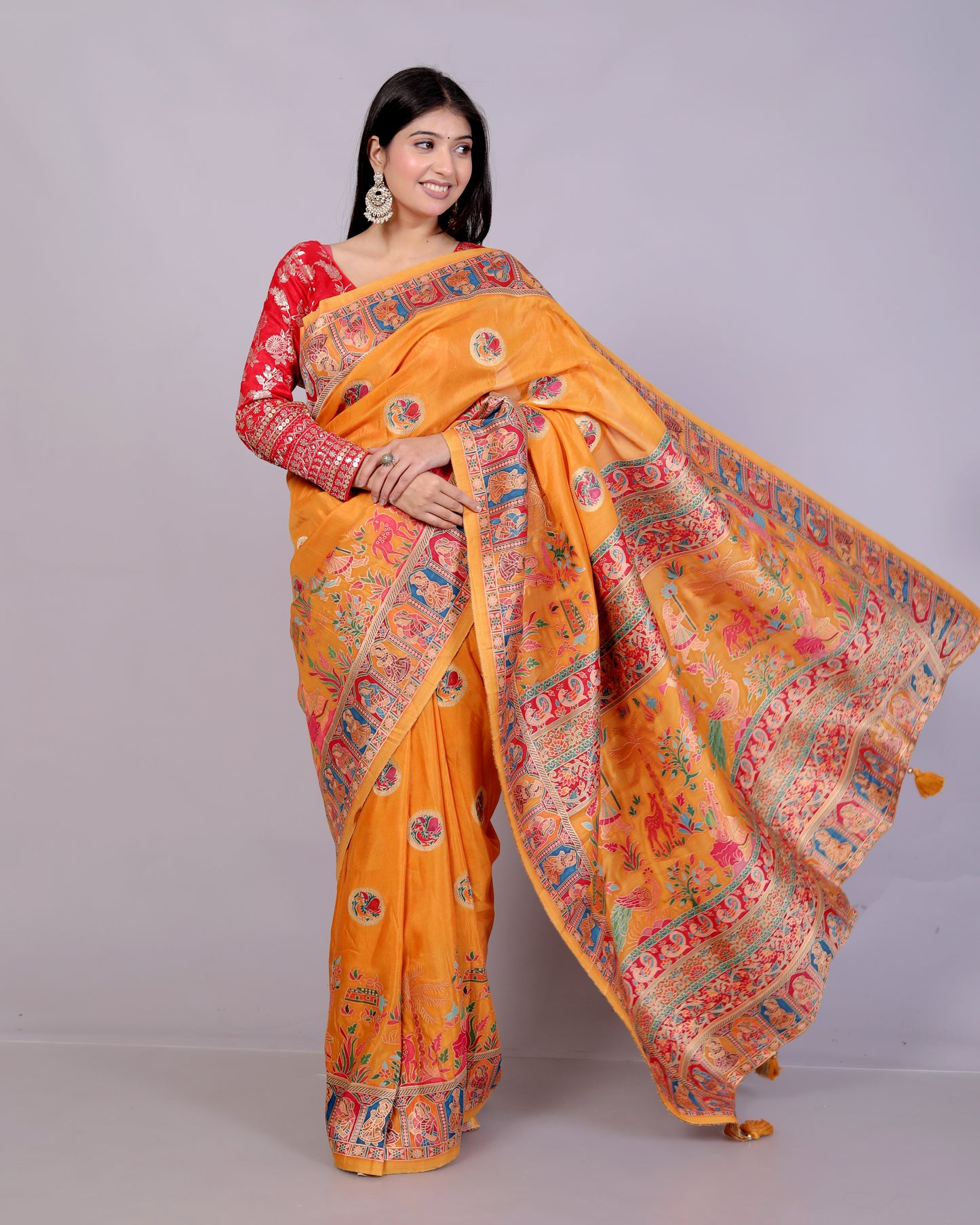 JAMDHANI SILK MULTI WEAVING ORANGE SAREE BY SKFBHOLUBHAI