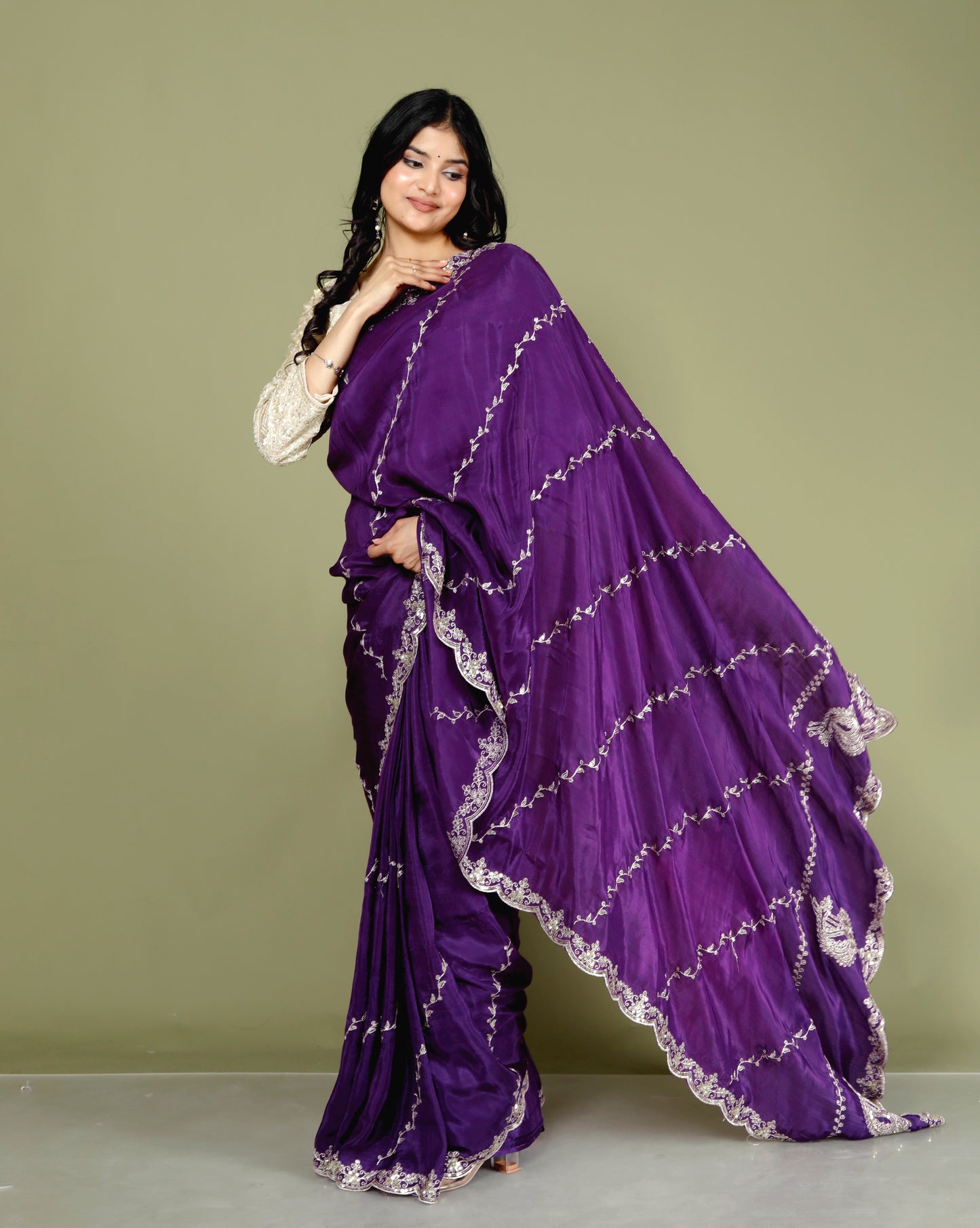 HO SILK ZARI SEQUENCE EMBROIDERY RICH PURPLE SAREE BY SKFBHOLUBHAI