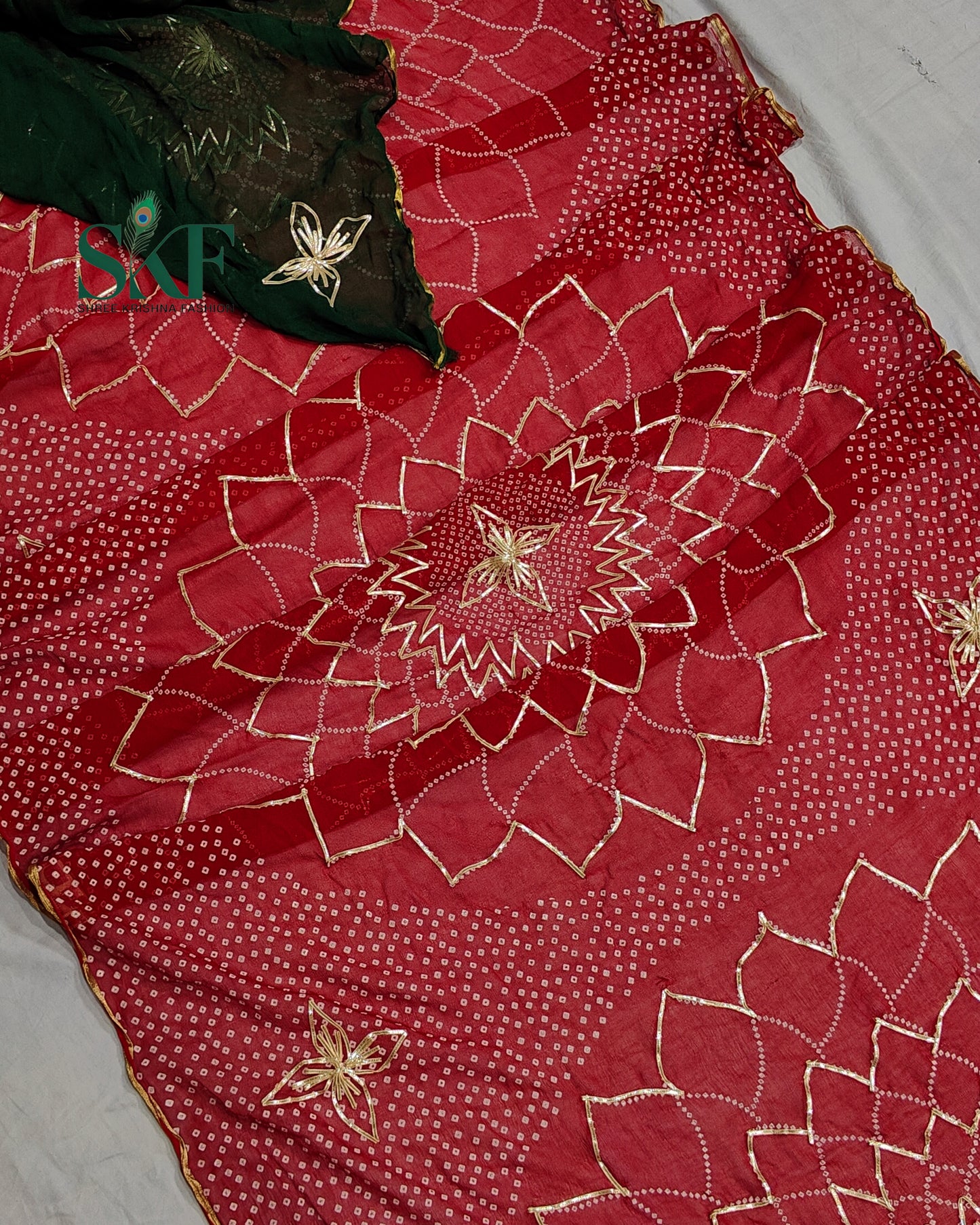 VISCOSS GEORGETTE CHAKRA BHANDHANI KACHAGOTTA WORK MEHROON SAREE BY SKFBHOLUBHAI