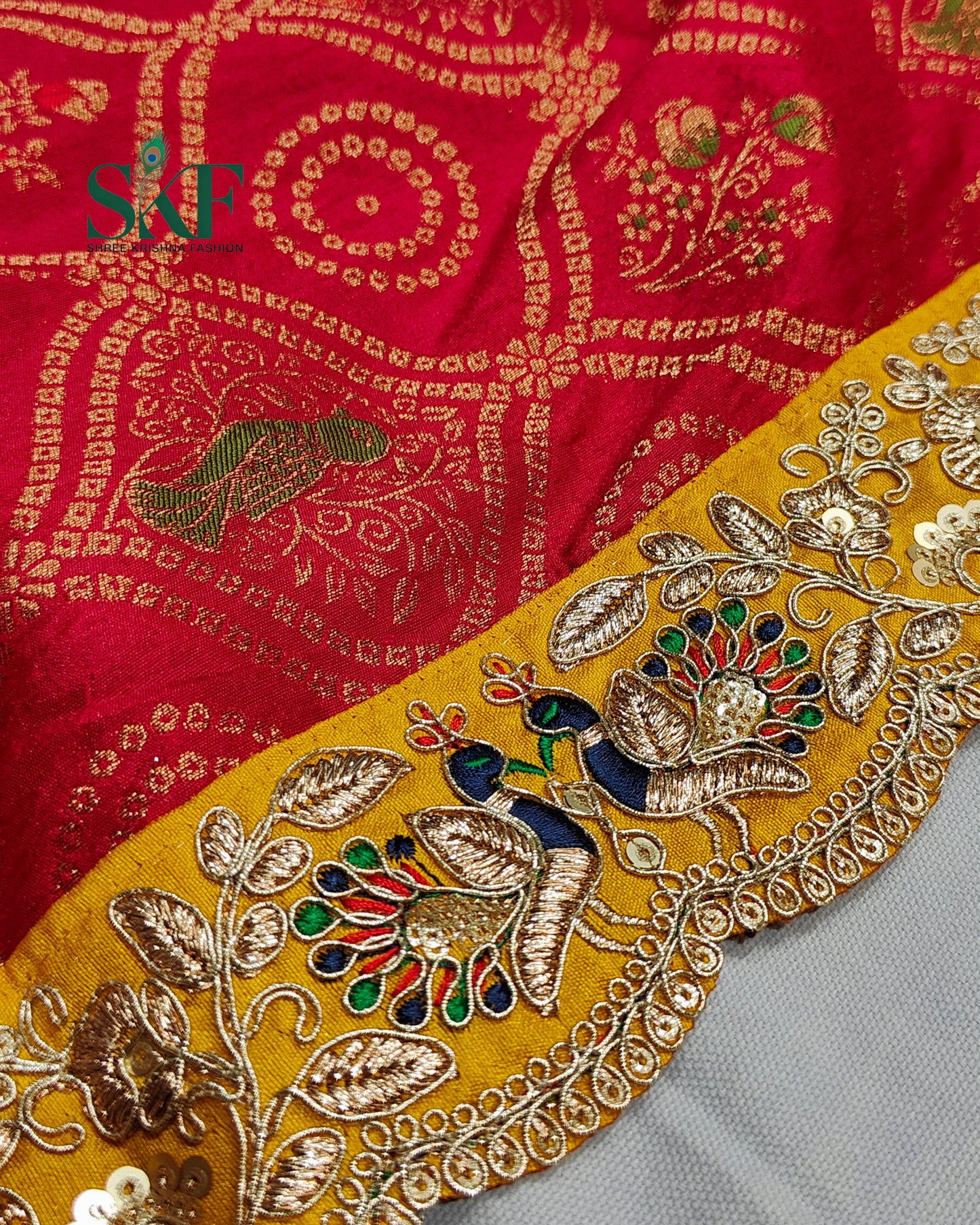 DOLA BANARSI WEAVING BHANDHANI HEAVY WORK BORDER RED SAREE BY SKFBHOLUBHAI