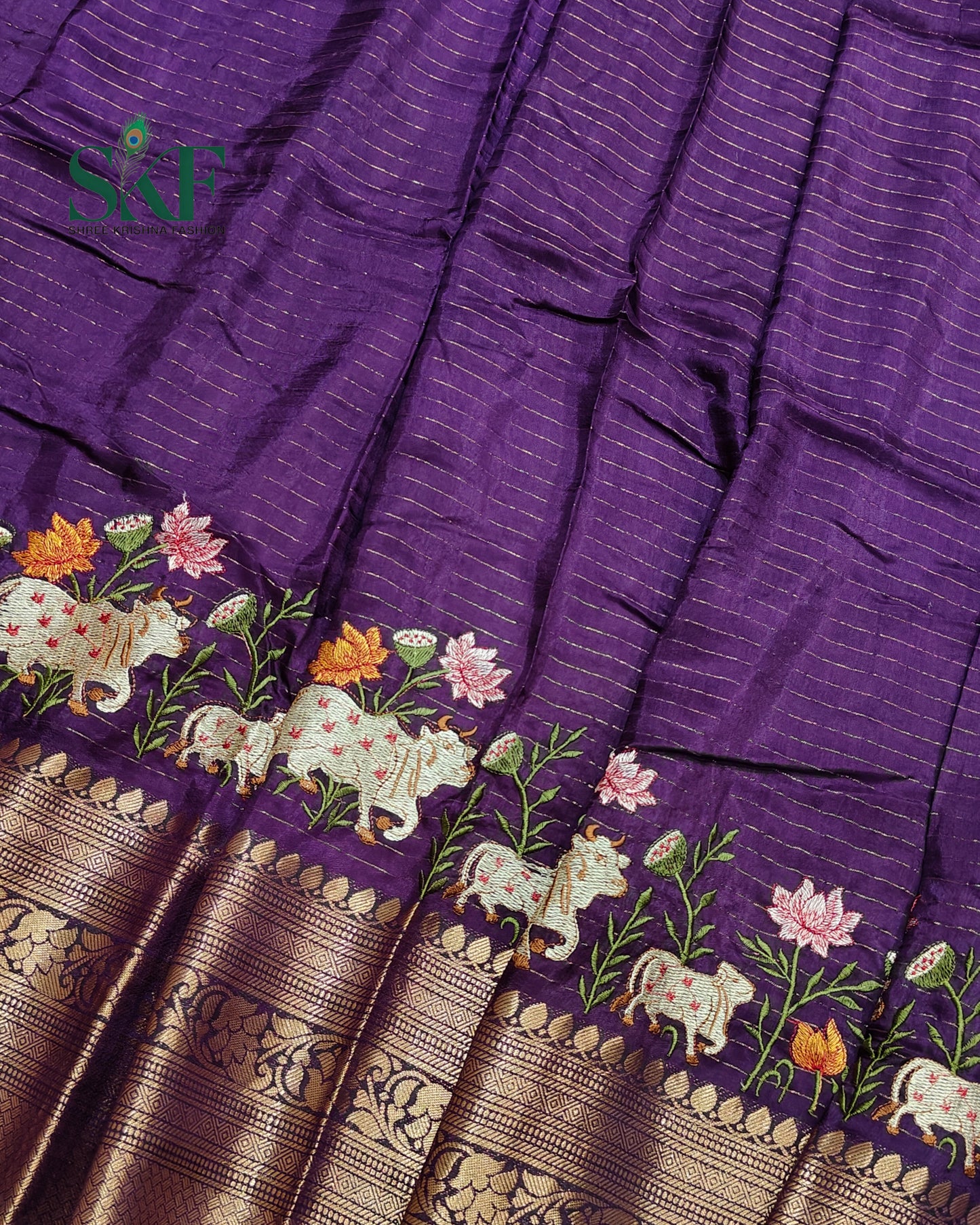 DOLA SILK MOTIF EMBROIDERY PANEL WEAVING BORDER WORK PURPLE SAREE BY SKFBHOLUBHAI